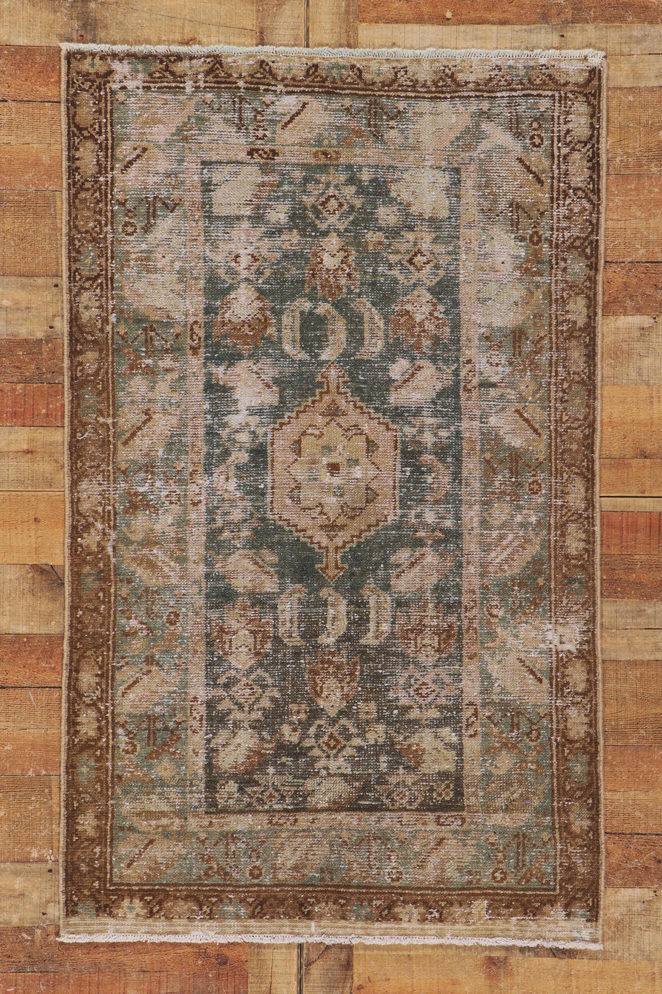 Weathered Distressed Antique Persian Malayer Rug For Sale 2