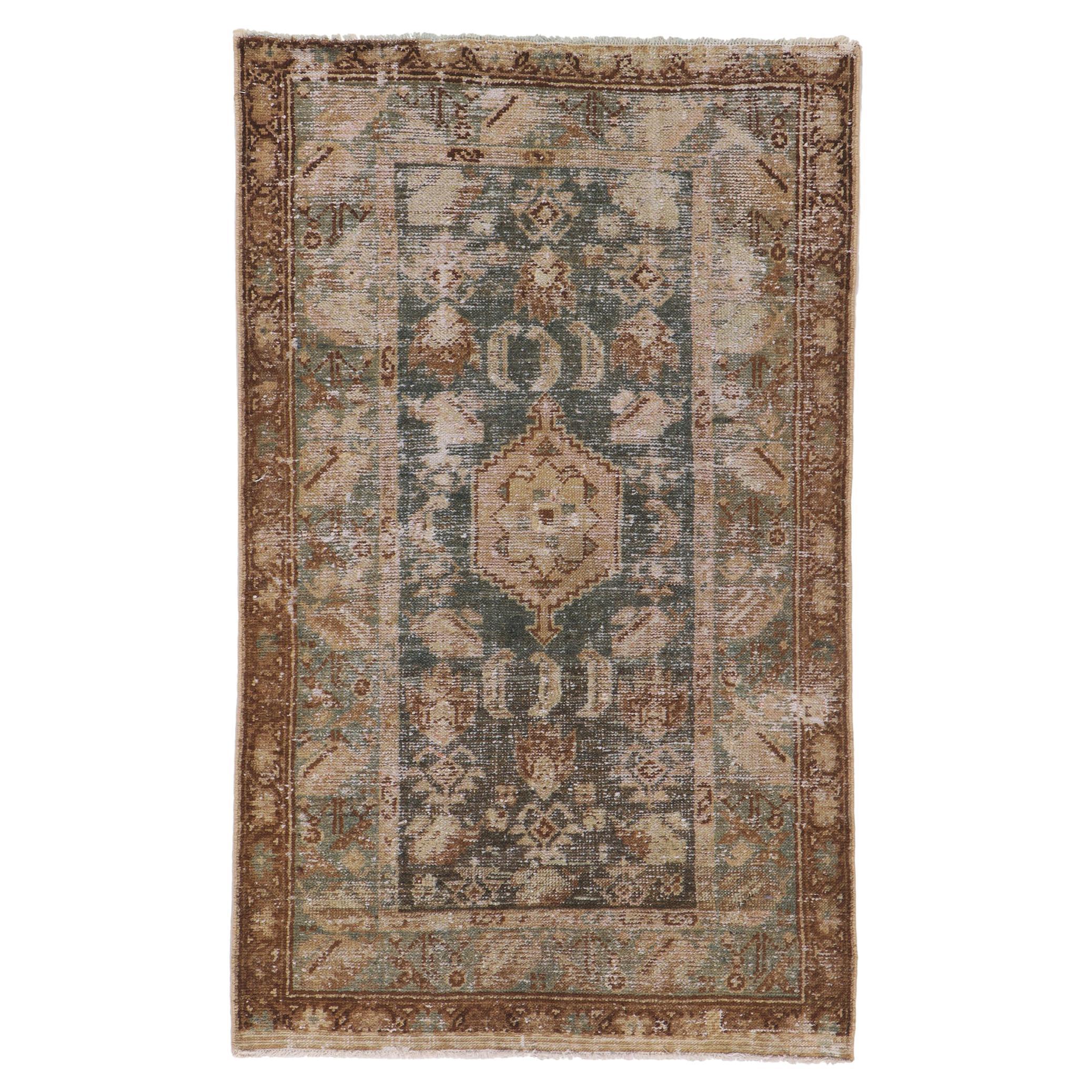 Weathered Distressed Antique Persian Malayer Rug For Sale