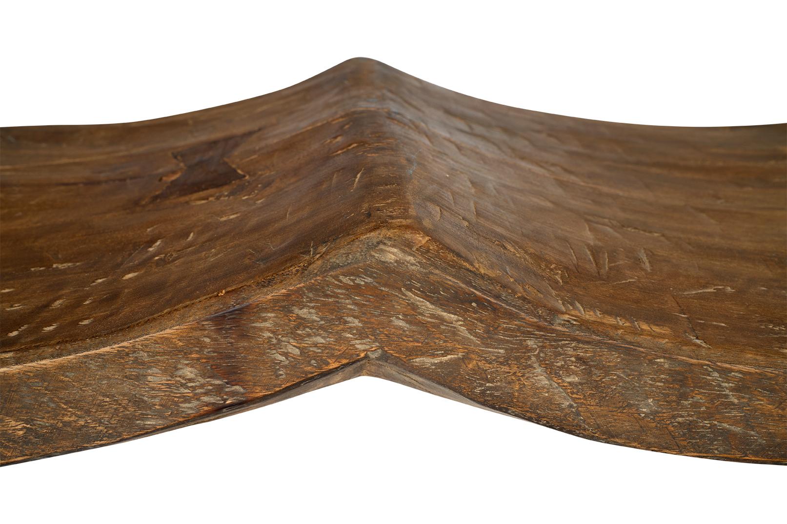 Weathered Elm Four Seat Scalloped Design Bench 1