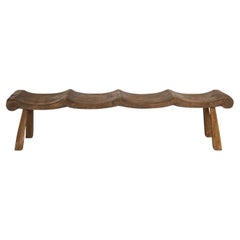 Weathered Elm Four Seat Scalloped Design Bench