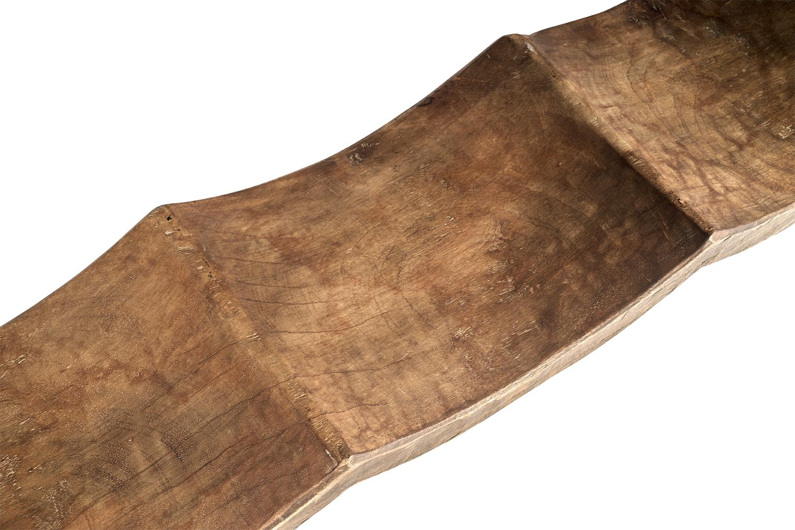 Weathered Elm Three Seat Scalloped Bench 2