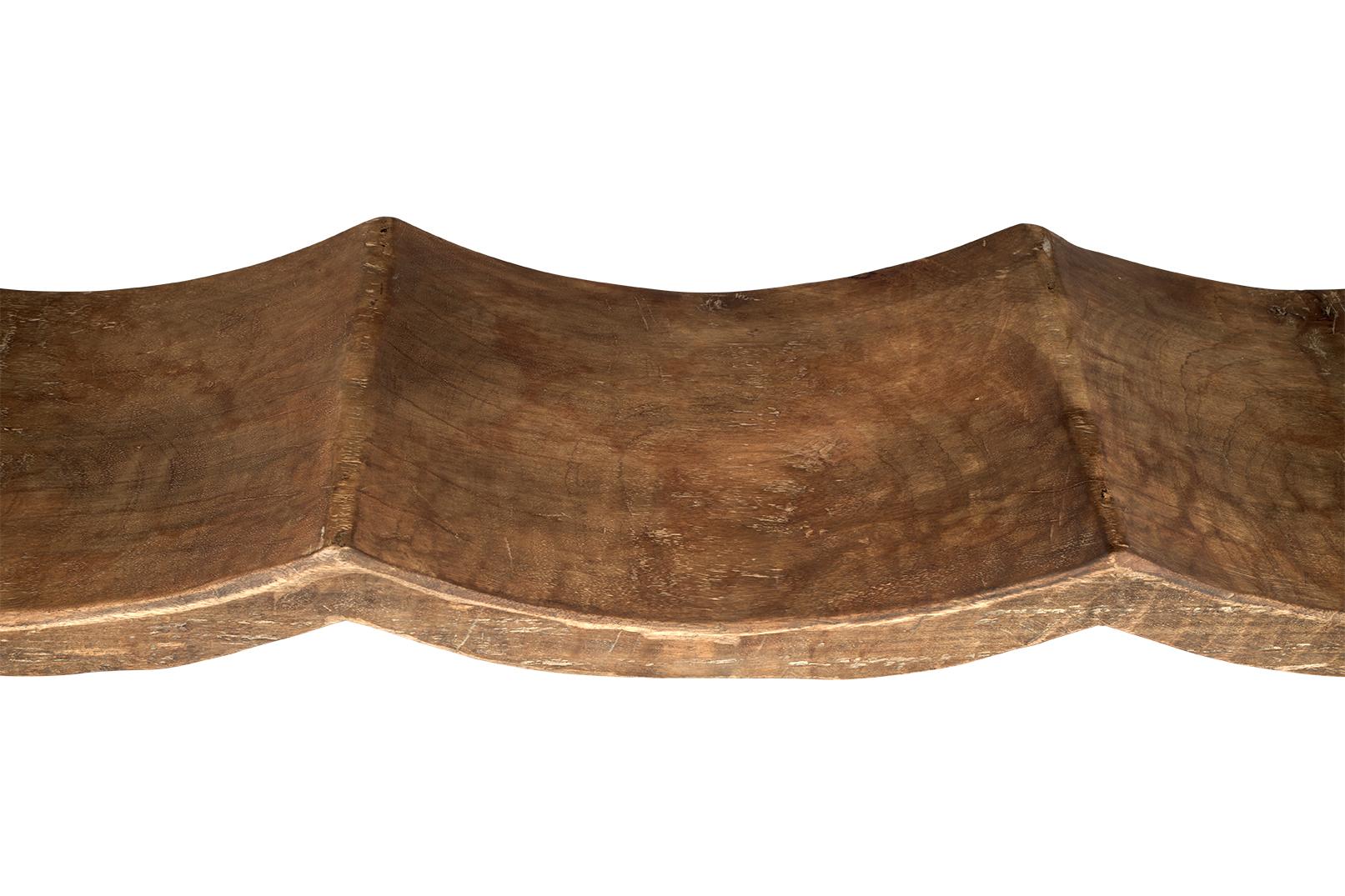 Weathered Elm Three Seat Scalloped Bench 3