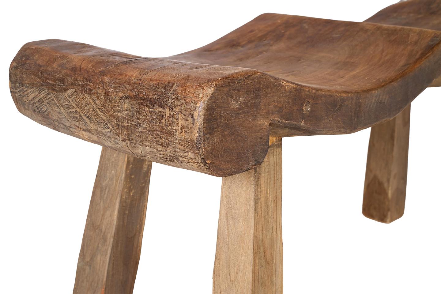 20th Century Weathered Elm Two Seat Scalloped Bench