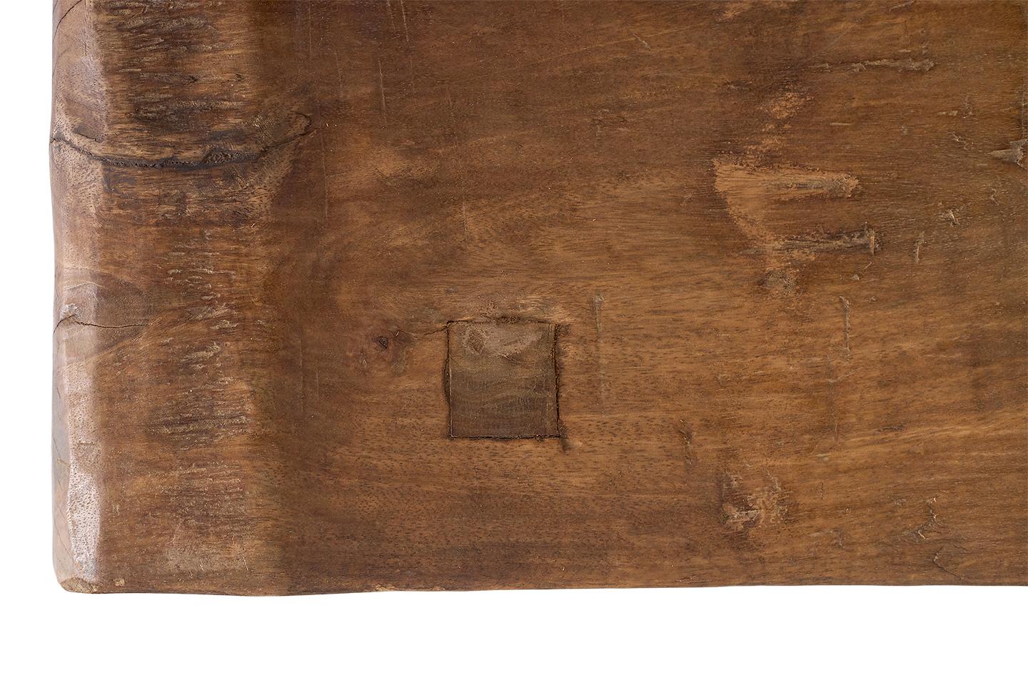 Wood Weathered Elm Two Seat Scalloped Bench