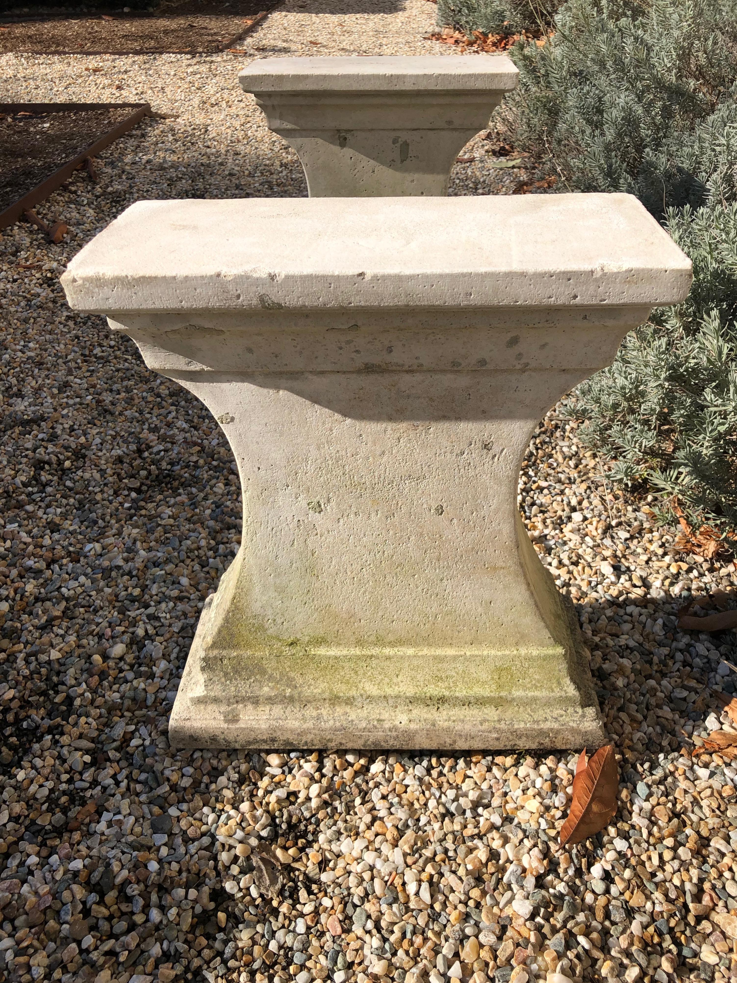 Weathered English Cast Stone Garden Bench with Tiered Decorative Edging 9