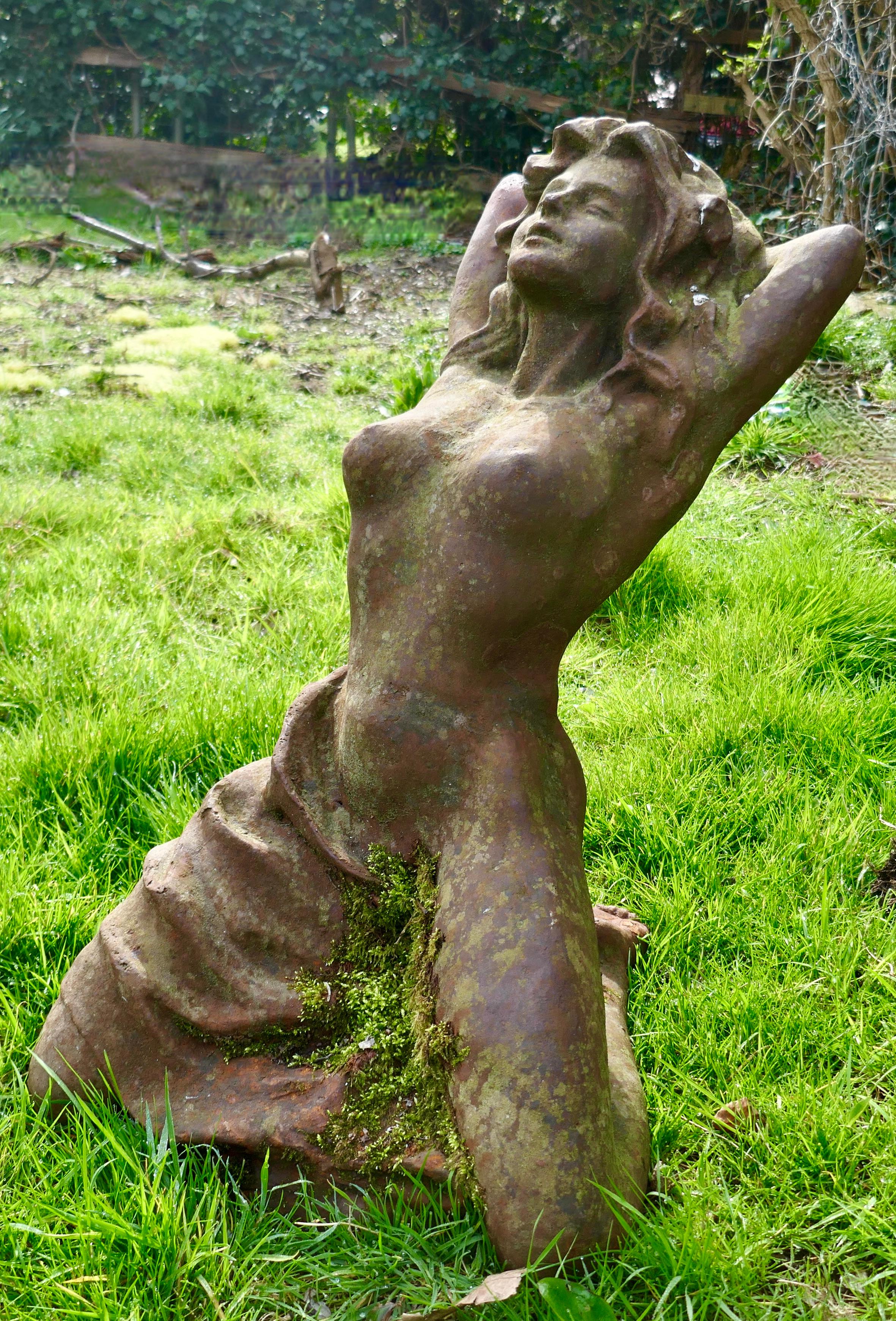 Arts and Crafts Weathered Female Statue of a Nude Figure “Shameless” For Sale