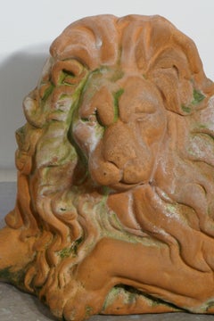 Weathered Flat Back Terracotta Lion Garden Ornament
