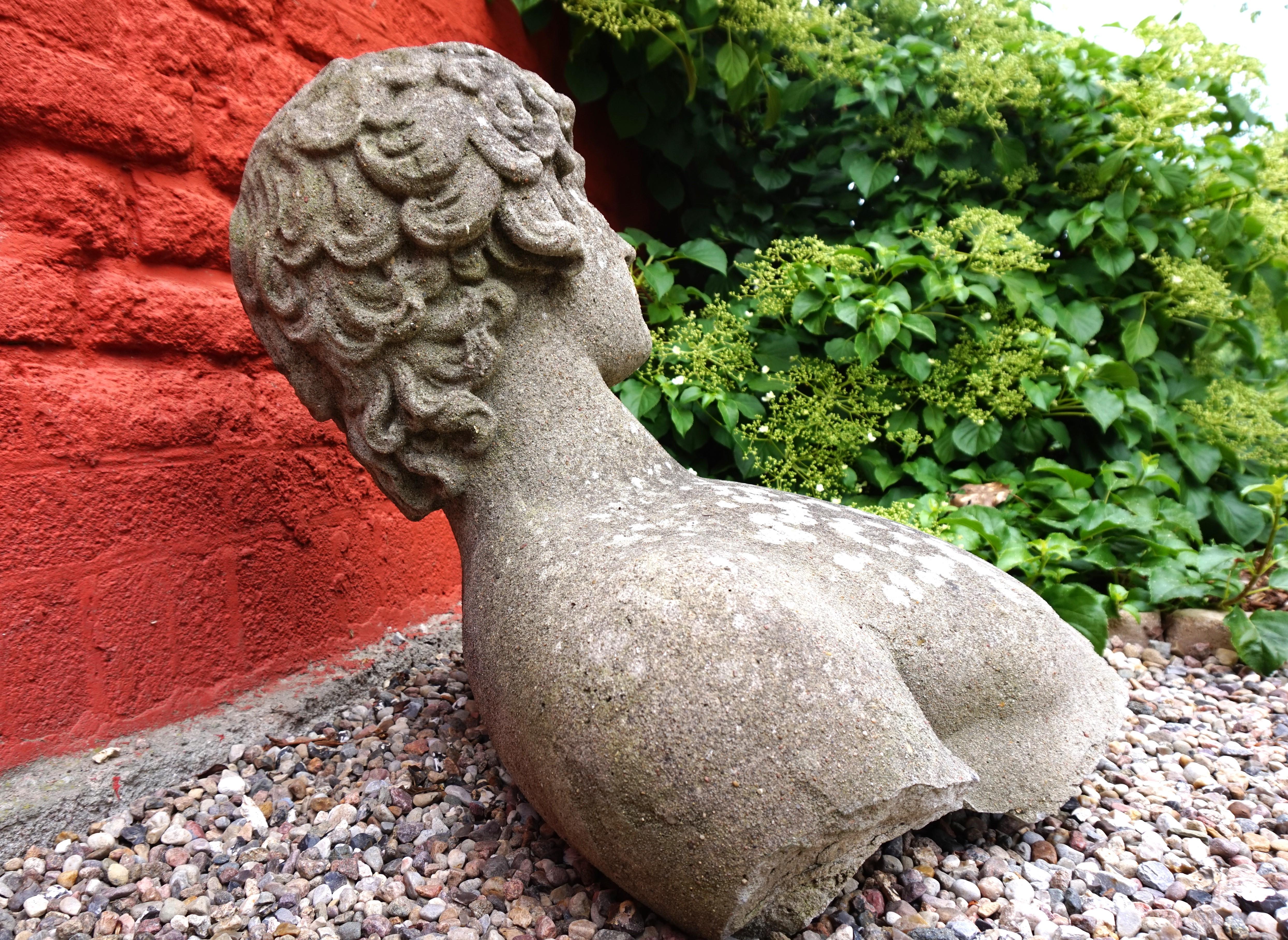 Weathered garden sculpture David concrete bust For Sale 6