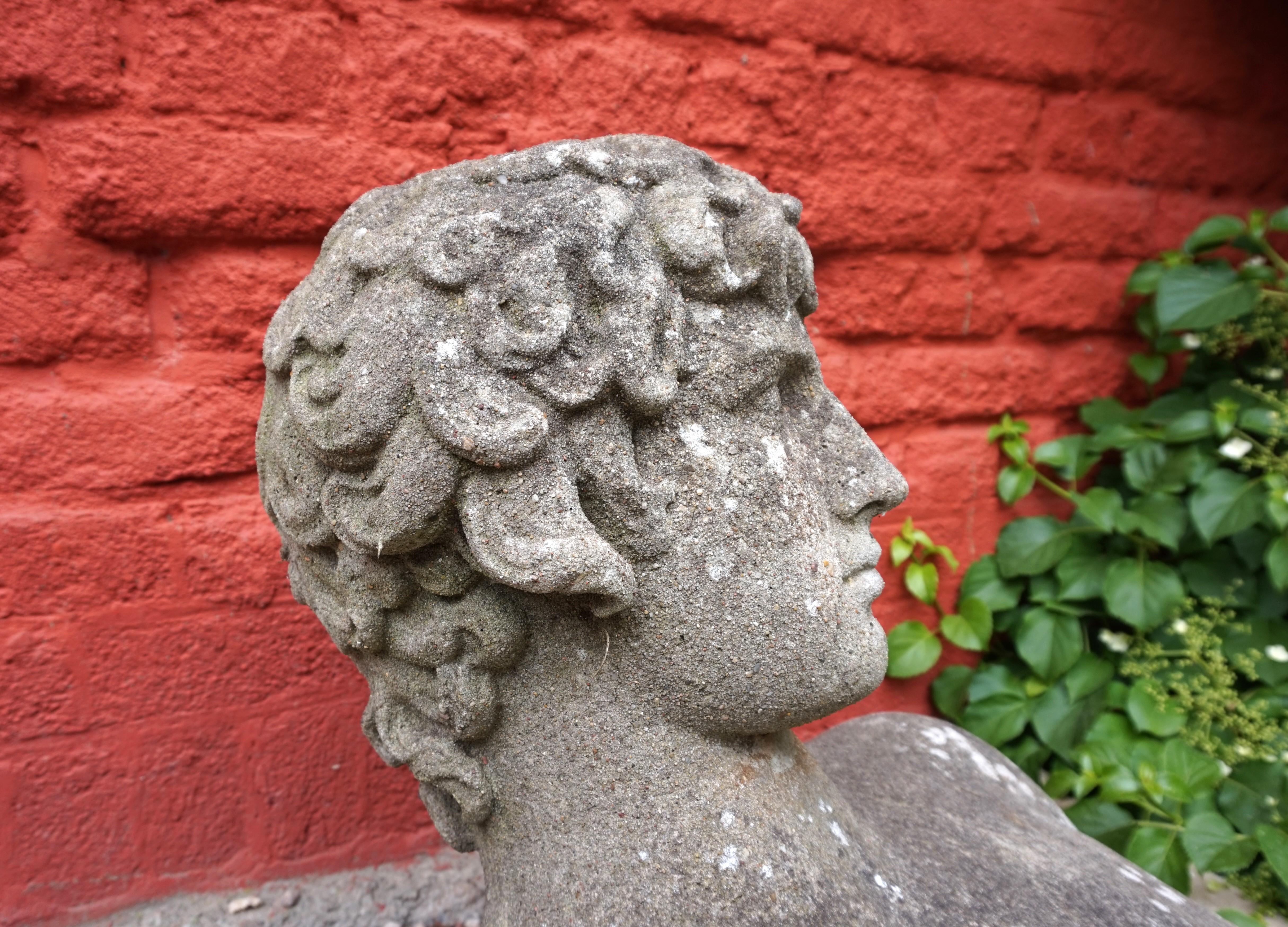 Weathered garden sculpture David concrete bust For Sale 7