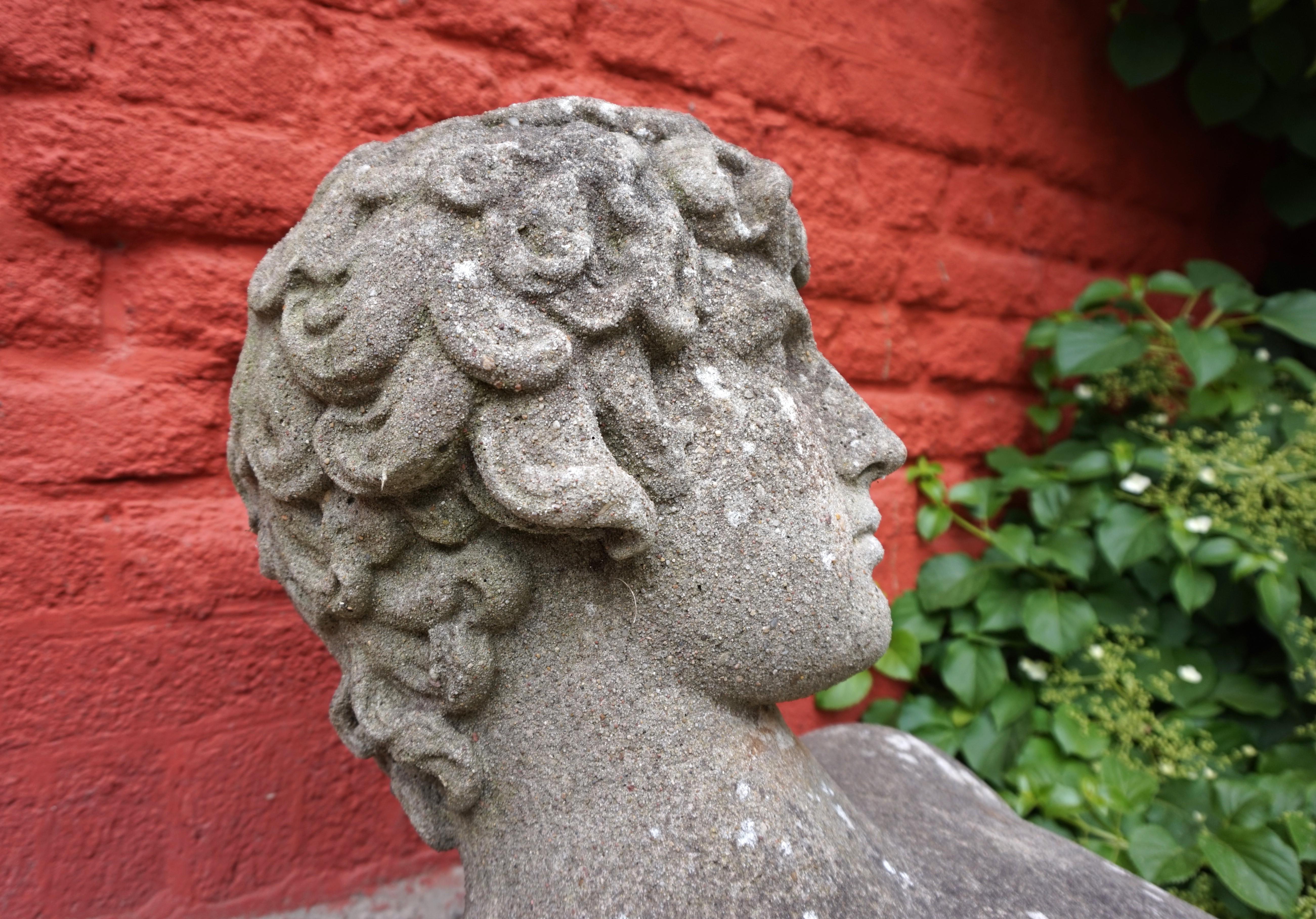 Weathered garden sculpture David concrete bust For Sale 10
