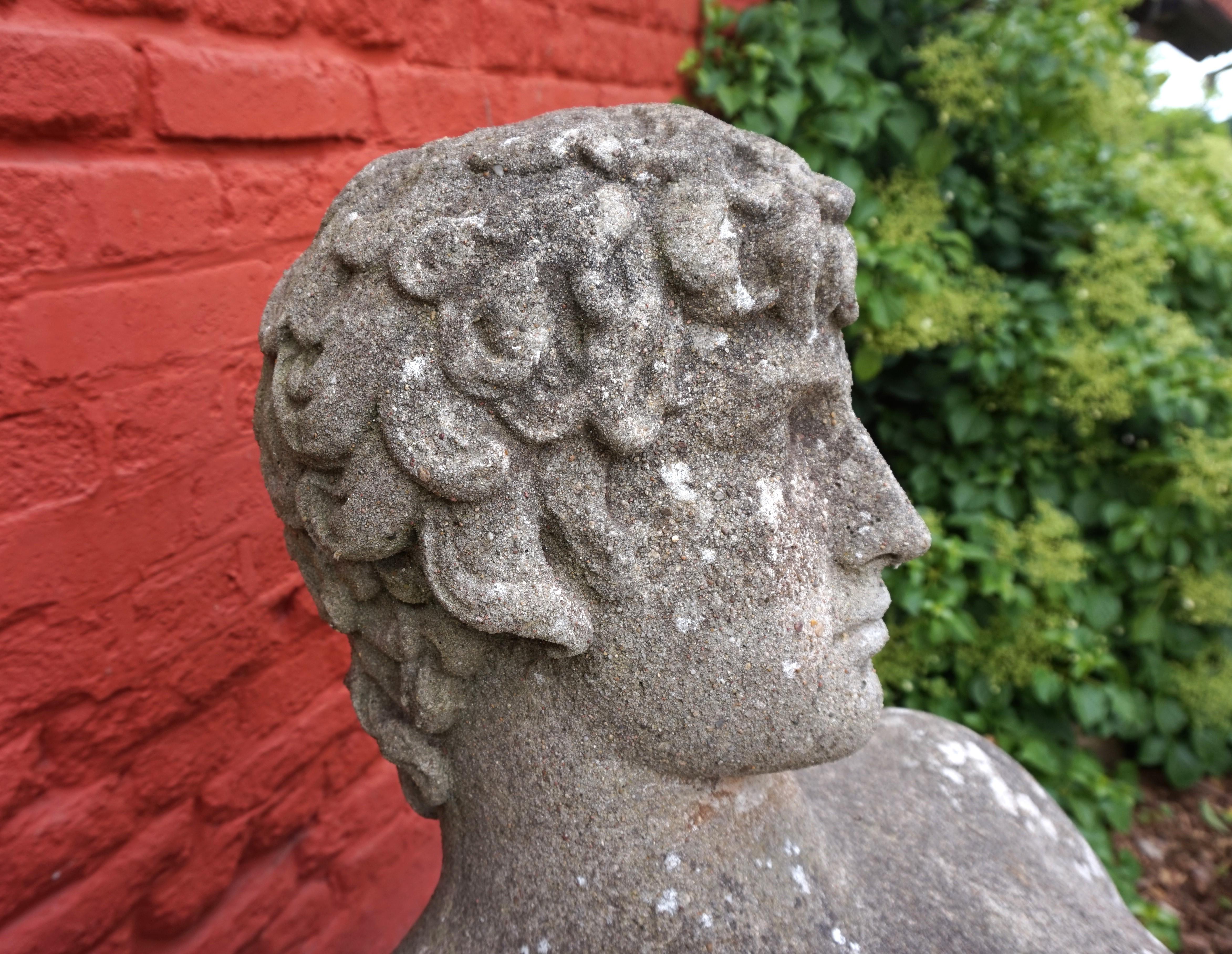 Weathered garden sculpture David concrete bust In Good Condition For Sale In Ludwigslust, DE