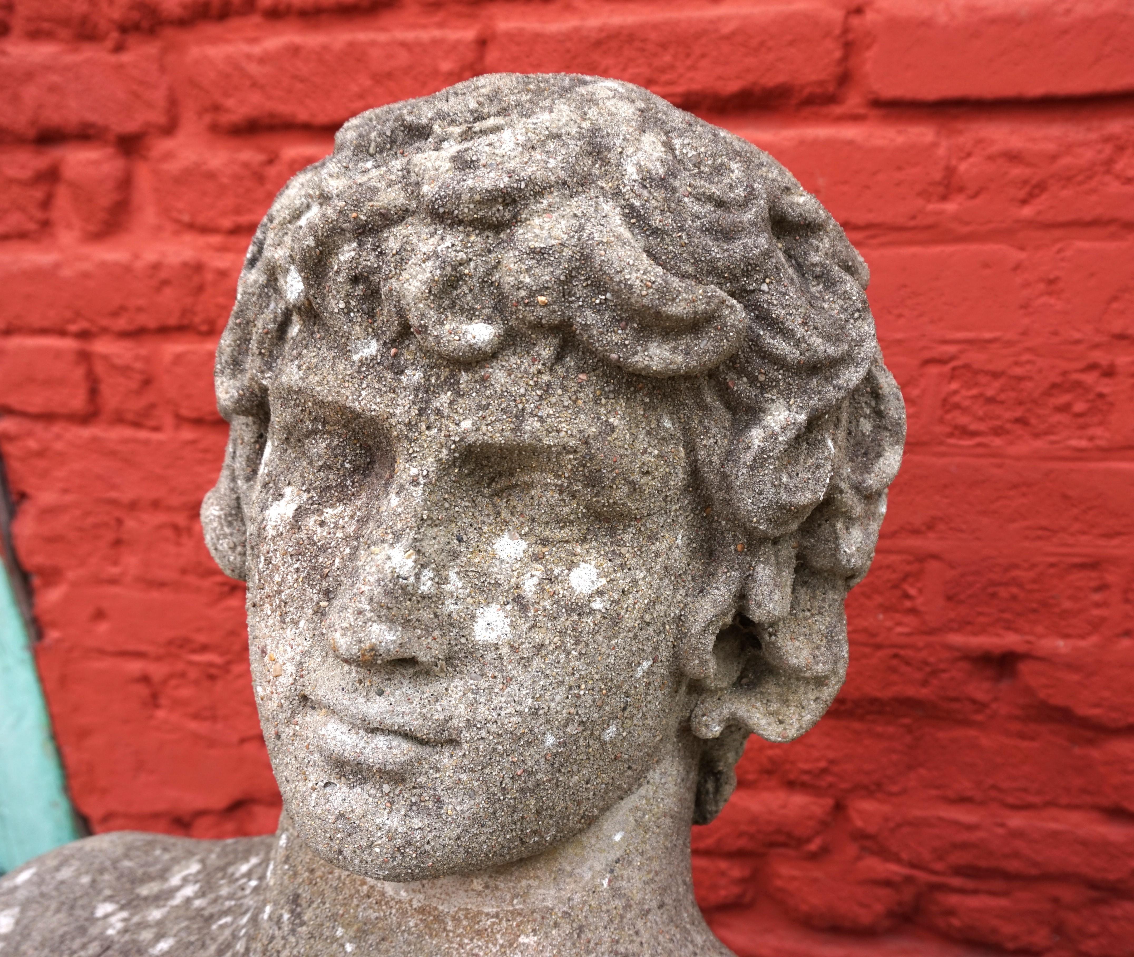 Concrete Weathered garden sculpture David concrete bust For Sale