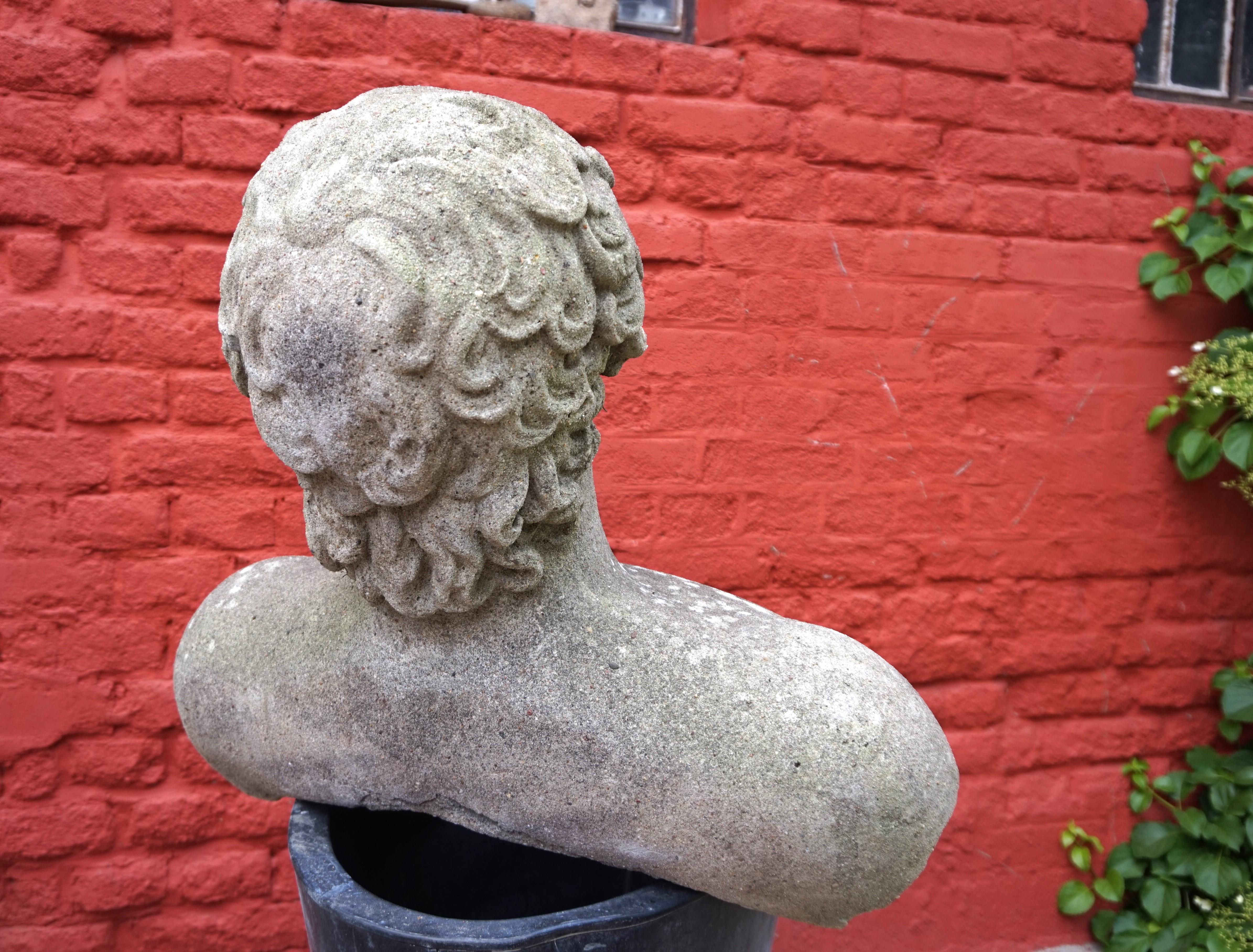 Weathered garden sculpture David concrete bust For Sale 1