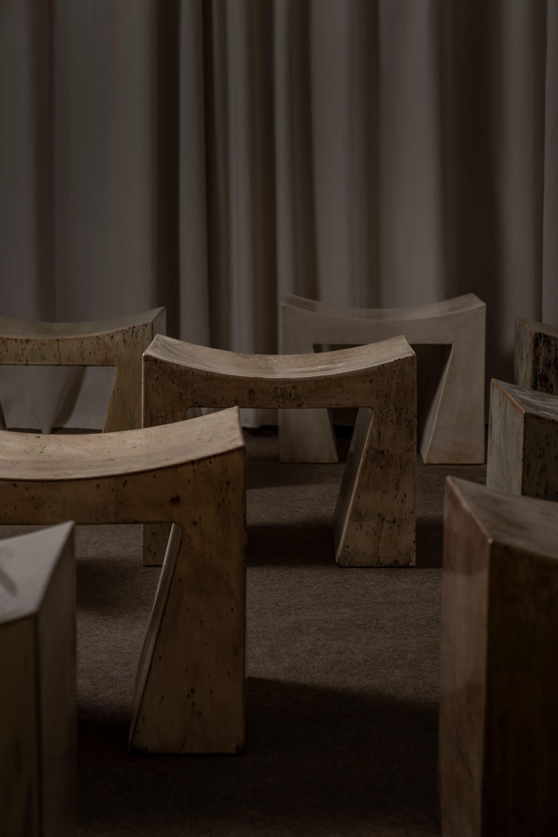 Vintage Inspired Weathered Off-White Contemporary Ceramic Bench by Elsa Foulon im Angebot 3