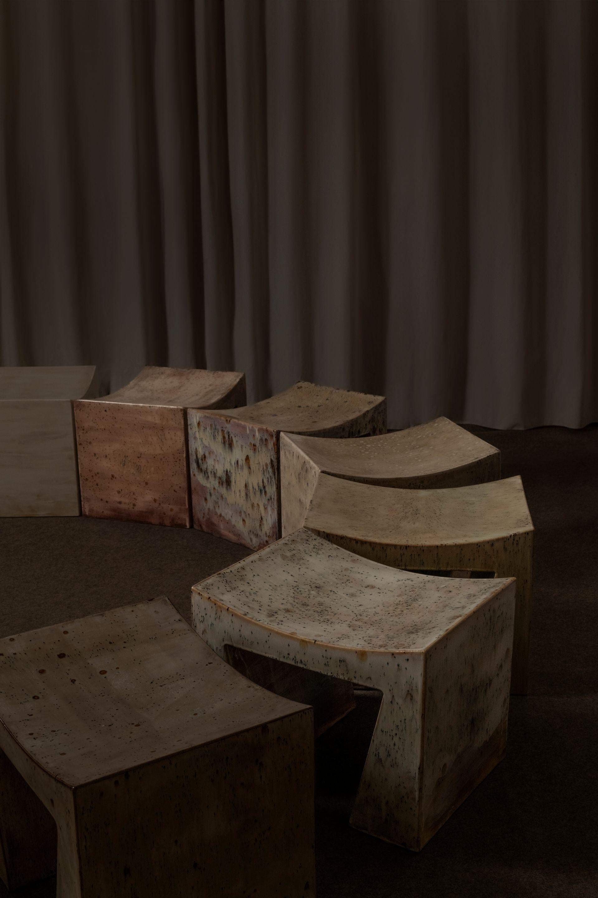 Vintage Inspired Weathered Off-White Contemporary Ceramic Bench by Elsa Foulon im Angebot 6