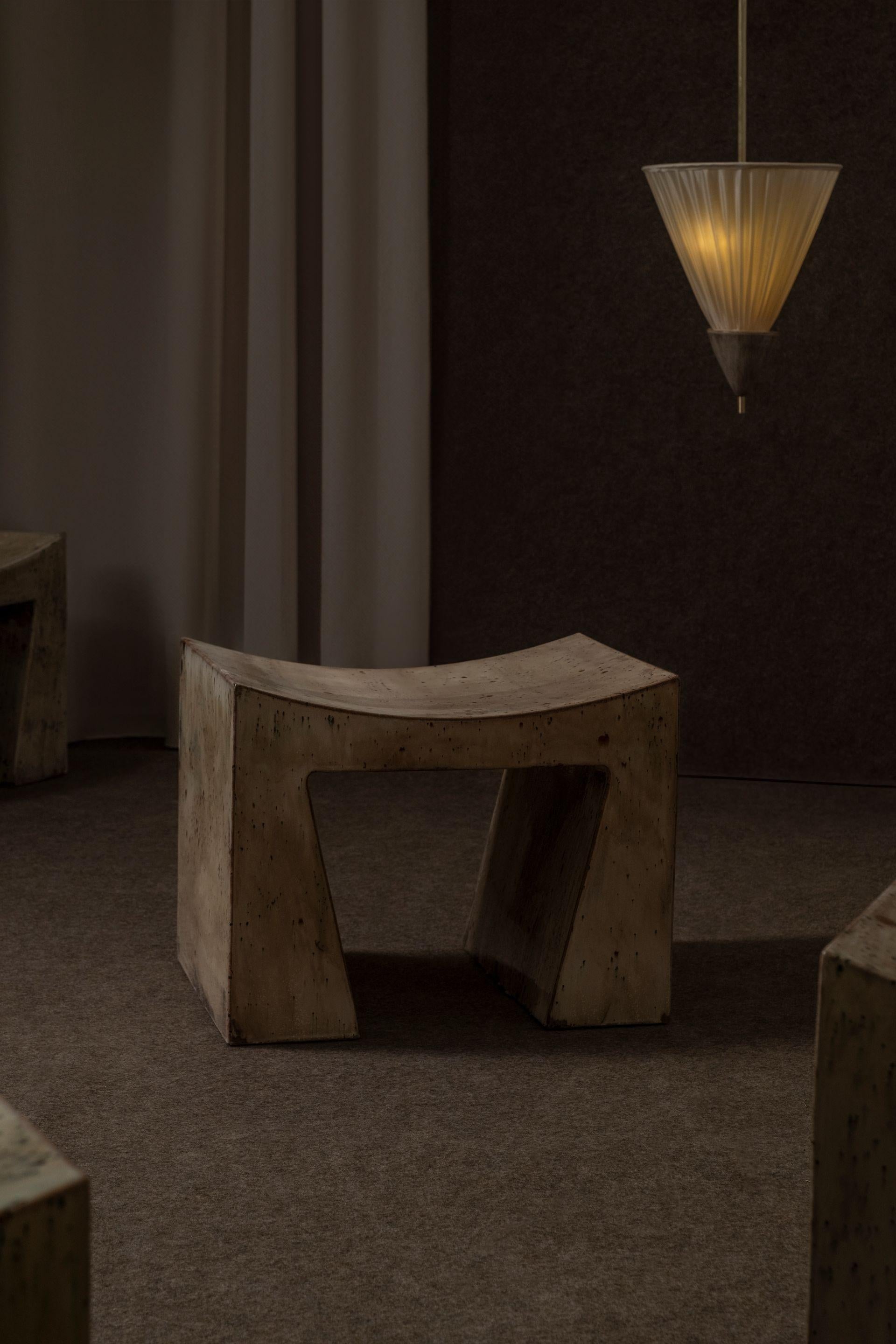 Vintage Inspired Weathered Off-White Contemporary Ceramic Bench by Elsa Foulon im Angebot 7