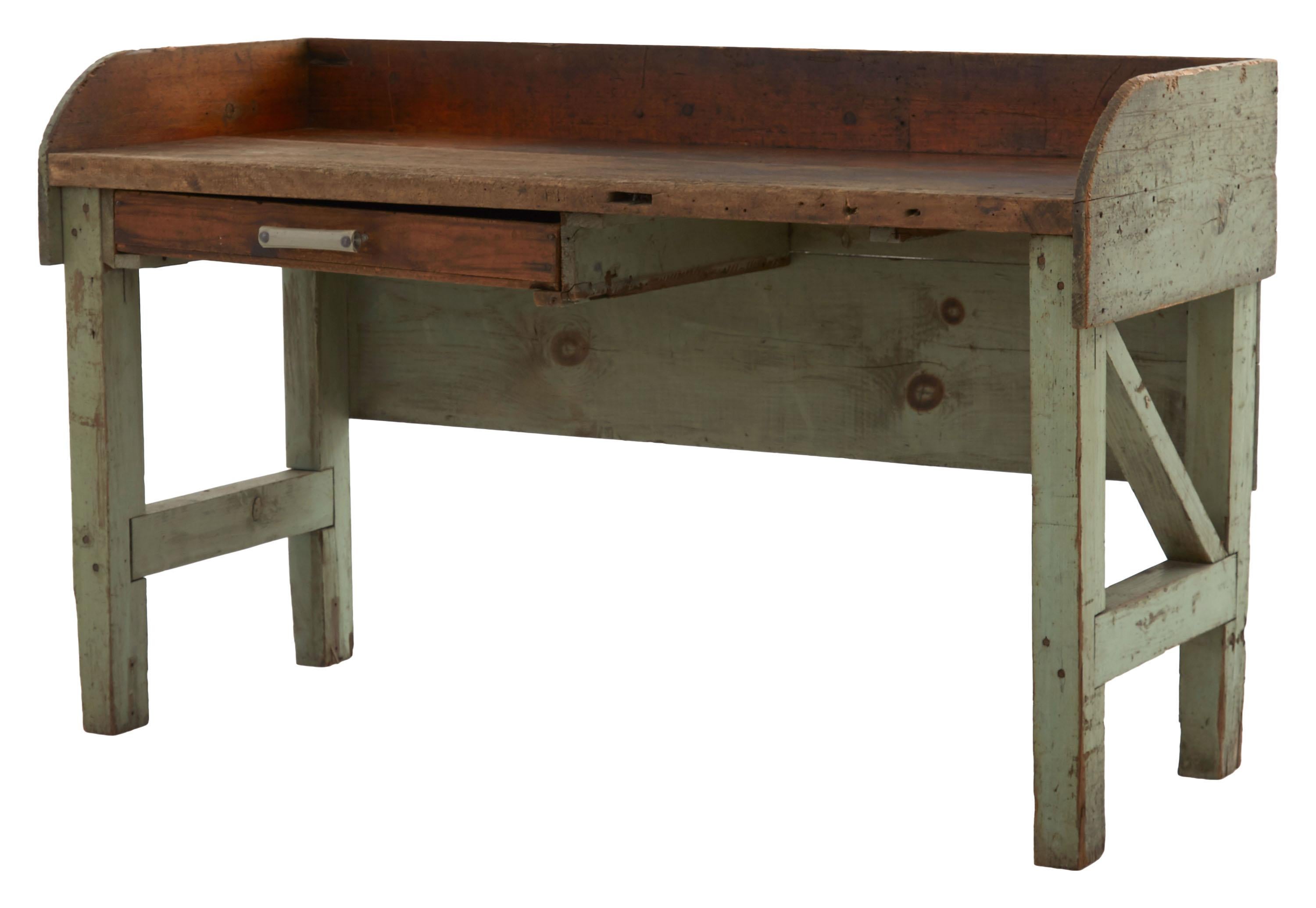 American Weathered Industrial Green Painted Wooden Work Table