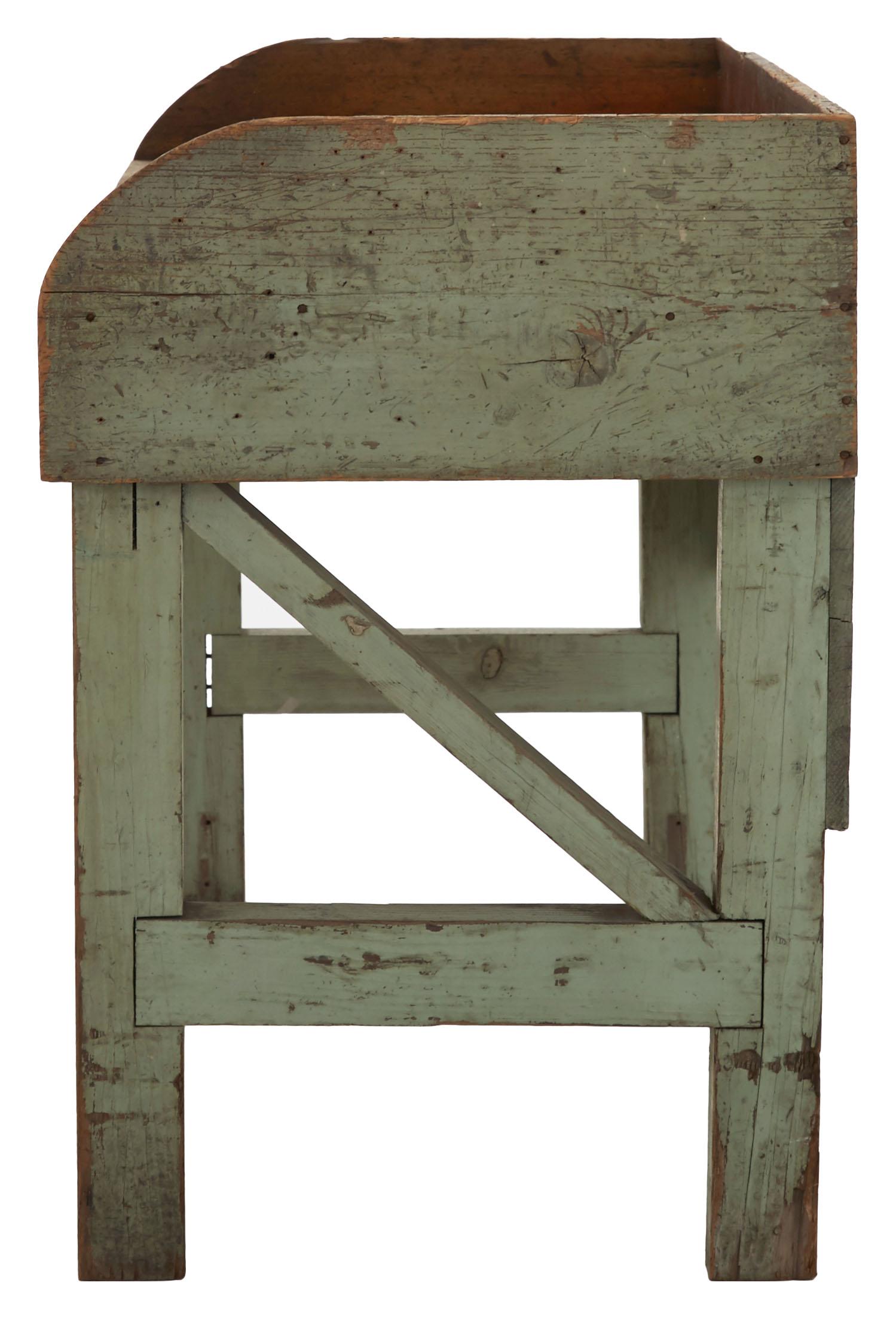 Weathered Industrial Green Painted Wooden Work Table 1