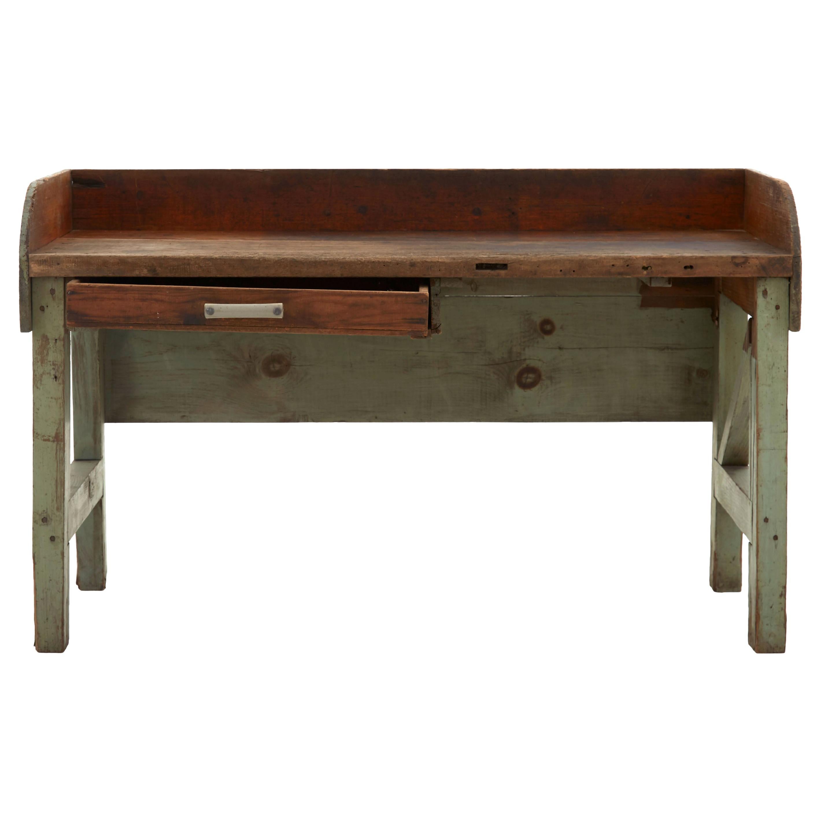Weathered Industrial Green Painted Wooden Work Table