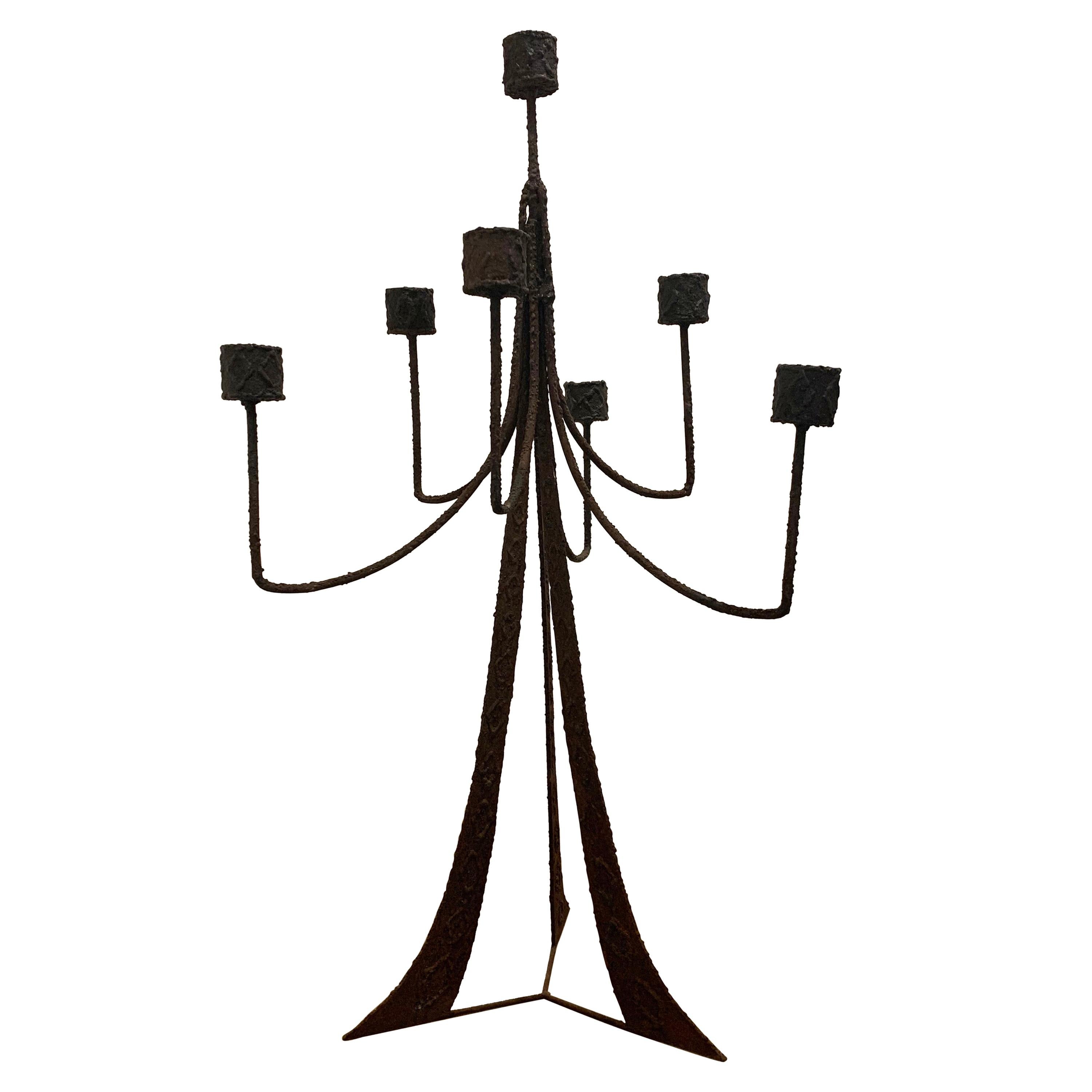 Weathered Industrial Steel Floor Candelabra For Sale