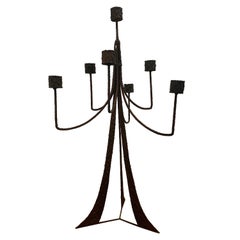 Vintage Weathered Industrial Steel Floor Candelabra