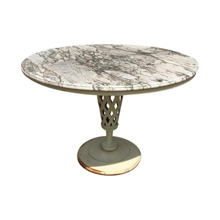 Weathered Marble-Top Iron Patio Table