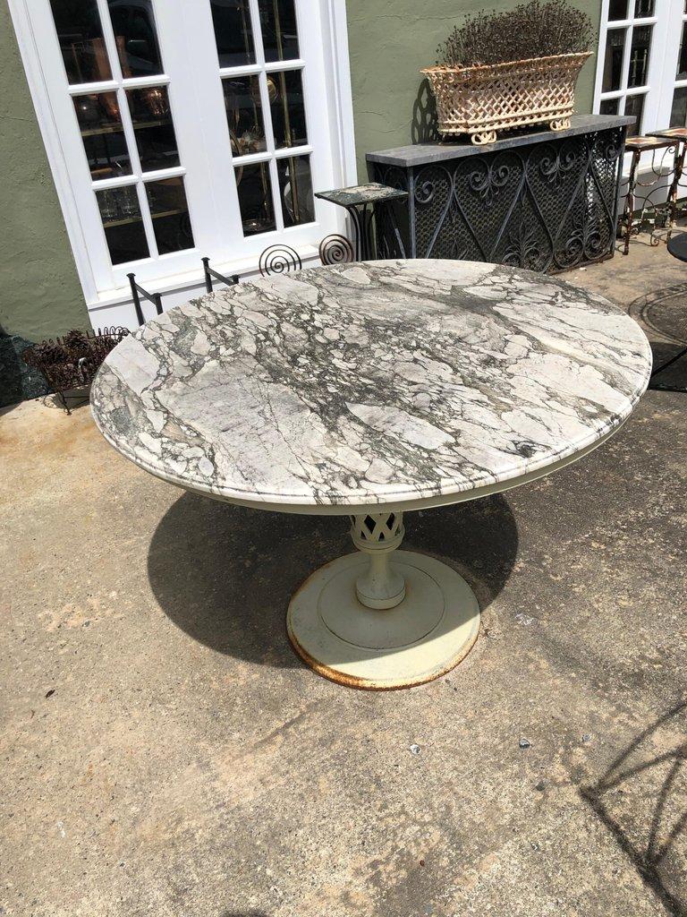 French Provincial Weathered Marble-Top Iron Patio Table
