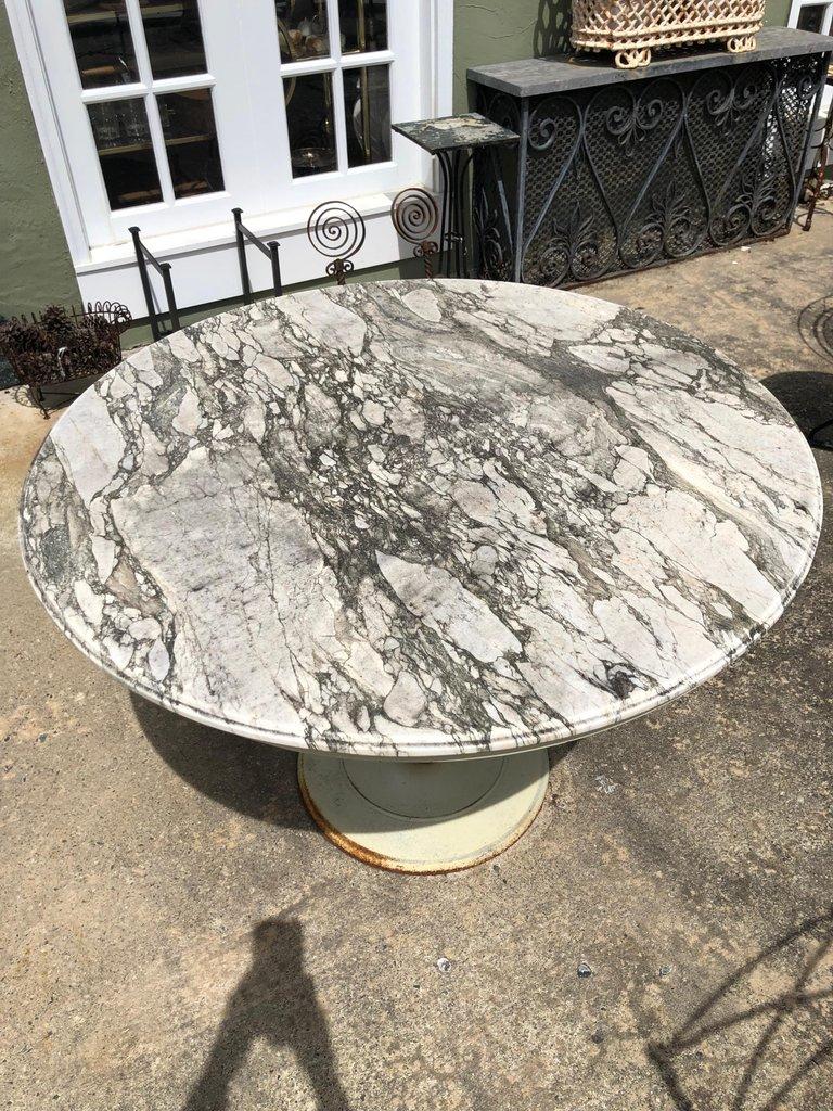 American Weathered Marble-Top Iron Patio Table