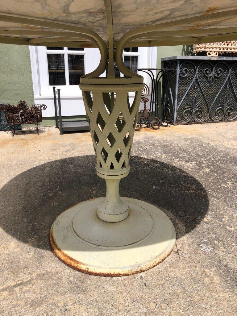 Mid-20th Century Weathered Marble-Top Iron Patio Table