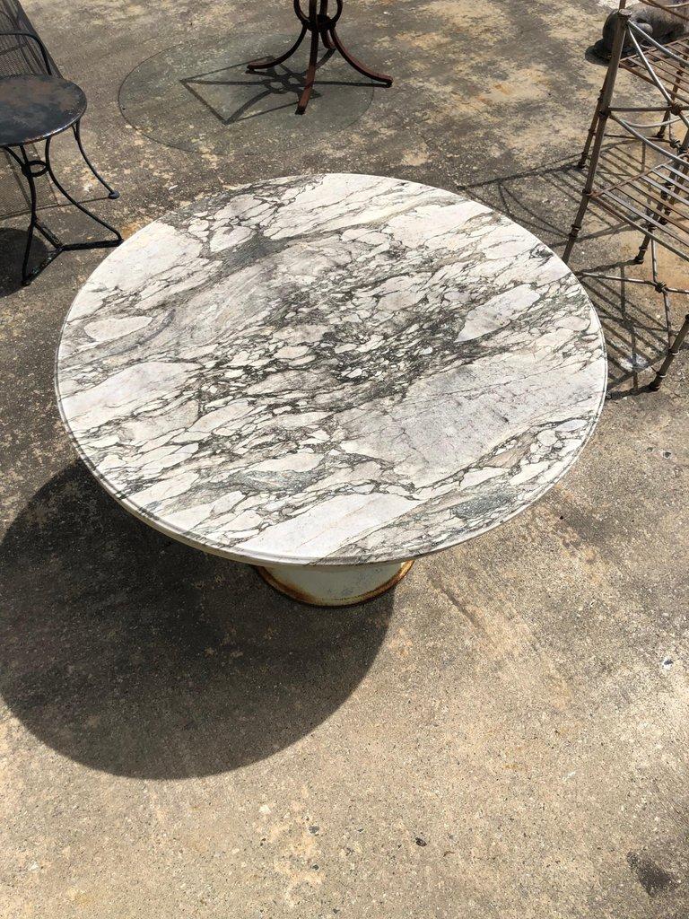 Carrara Marble Weathered Marble-Top Iron Patio Table
