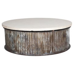 Weathered Metal Base w/ Lueders Limestone Top Table