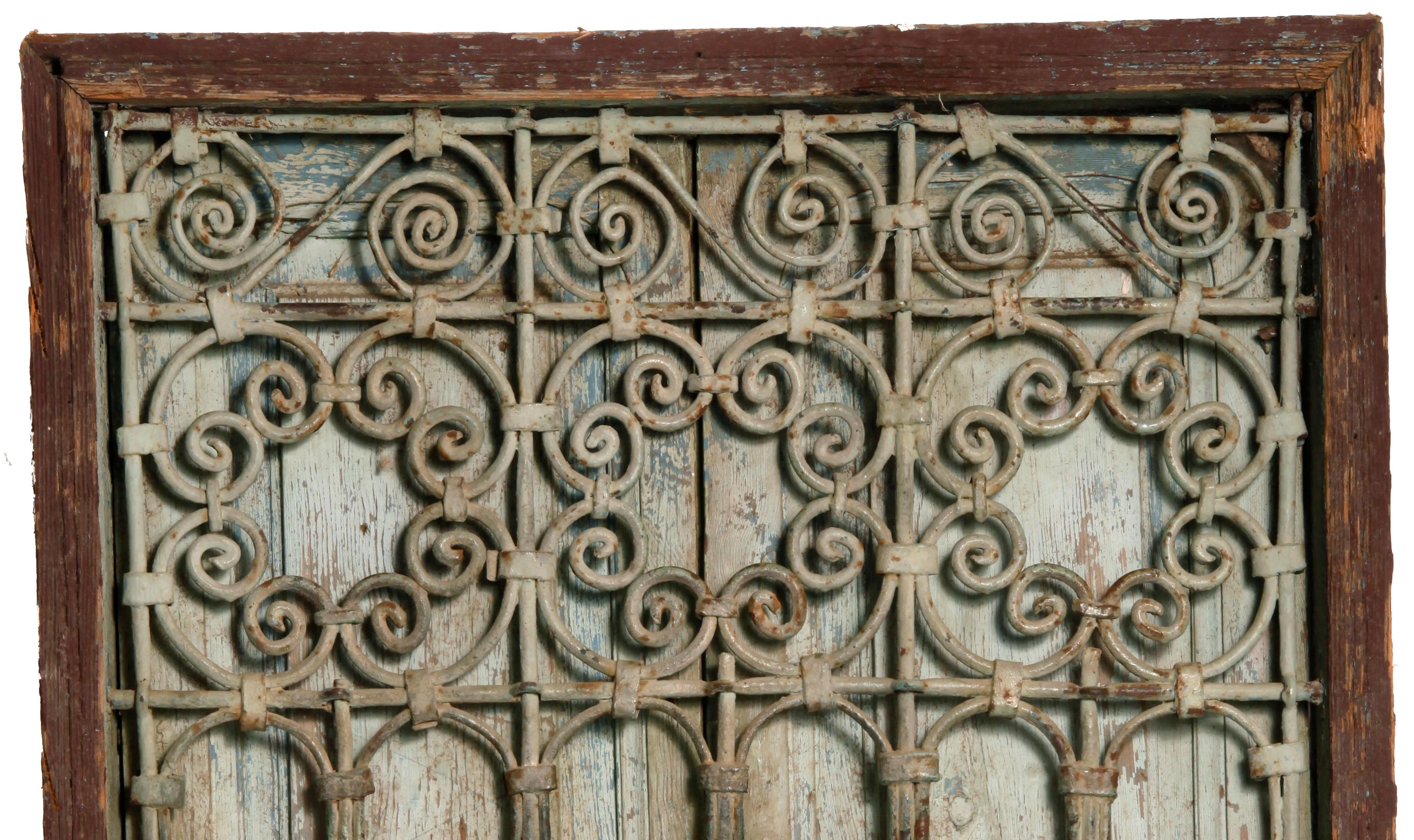 Weathered Moroccan Wood & Iron Antique Window with Shutters  For Sale 1