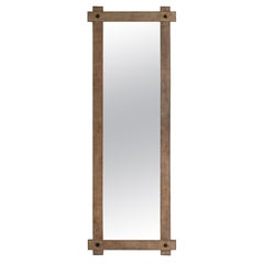 Weathered Oak Brutalist Wall Mirror, France, 1970s, Tall Narrow Design