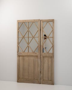 Weathered Oak Lattice Frame Mirror, 19th Century French Craftsmanship