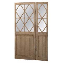Weathered Oak Lattice Frame Mirror, 19th Century French Craftsmanship