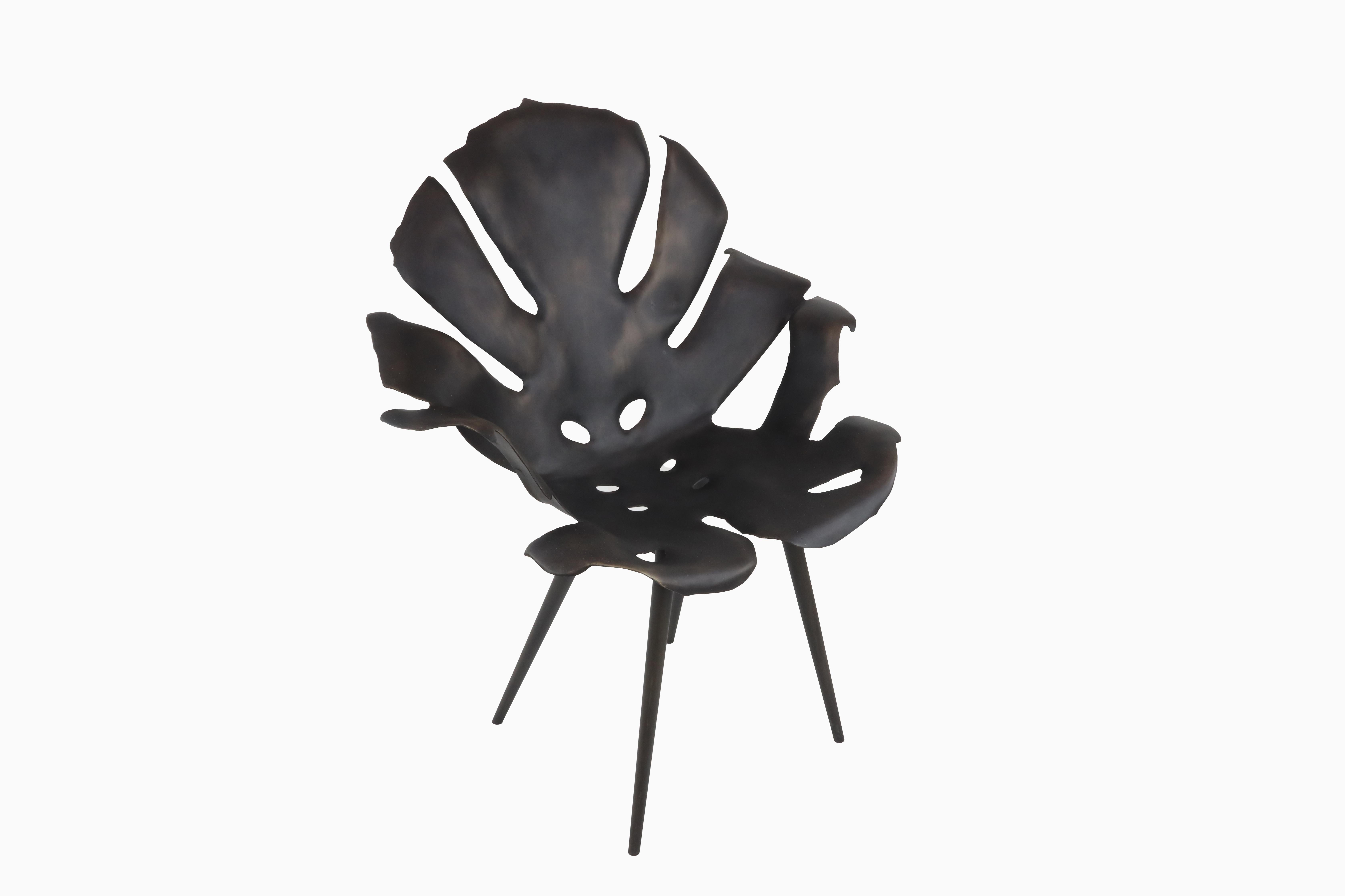 The Philodendron dining chair was hand-sculpted; be sure it's as comfortable as it is gorgeous! Each chair weighs about 40 pounds making it well suited for outdoor conditions, including gusty winds or indoors - on the right flooring. Each casting