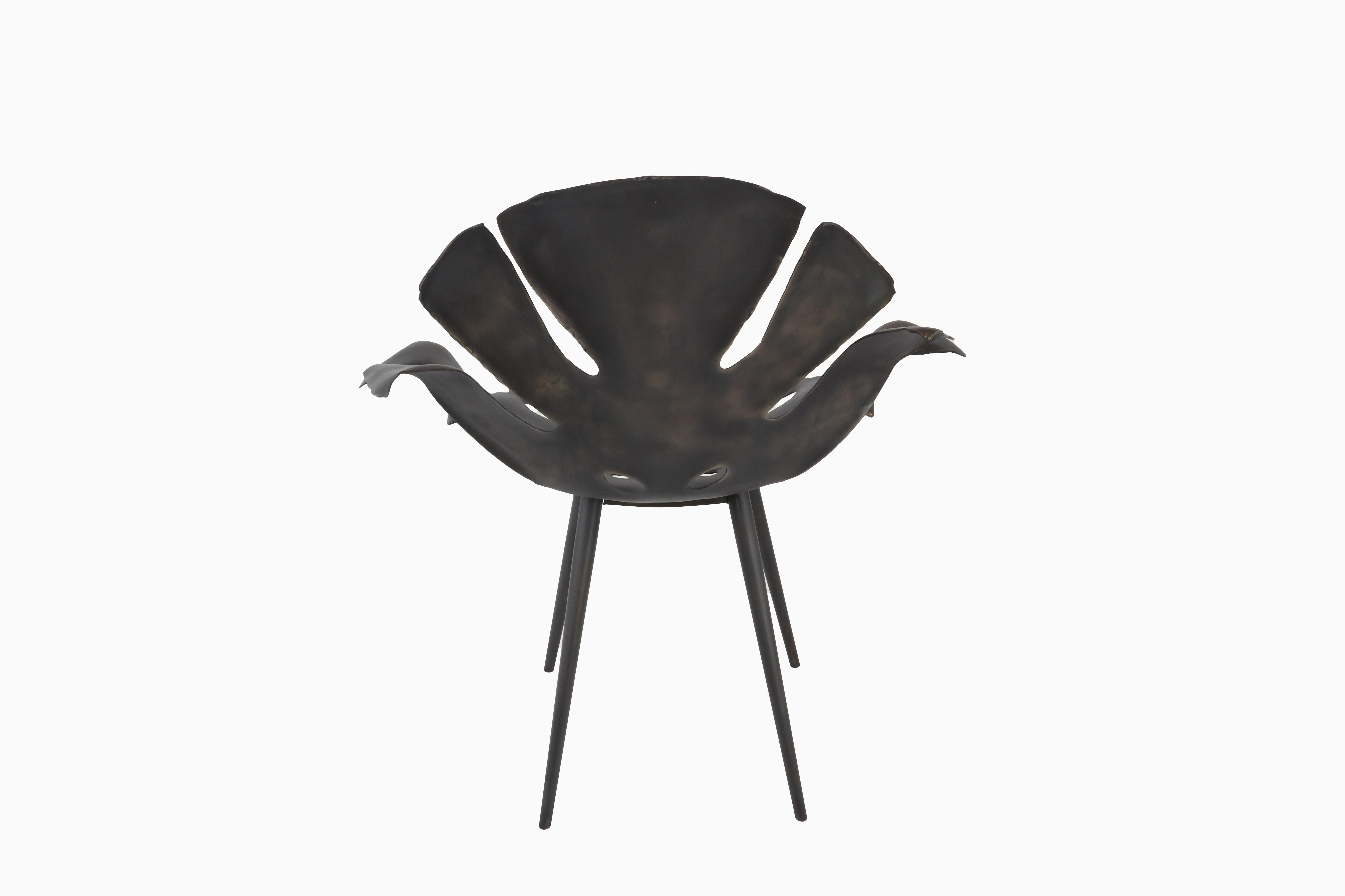 Cast Weathered Philodendron Leaf Dining Chair in Solid Bronze by Christopher Kreiling For Sale