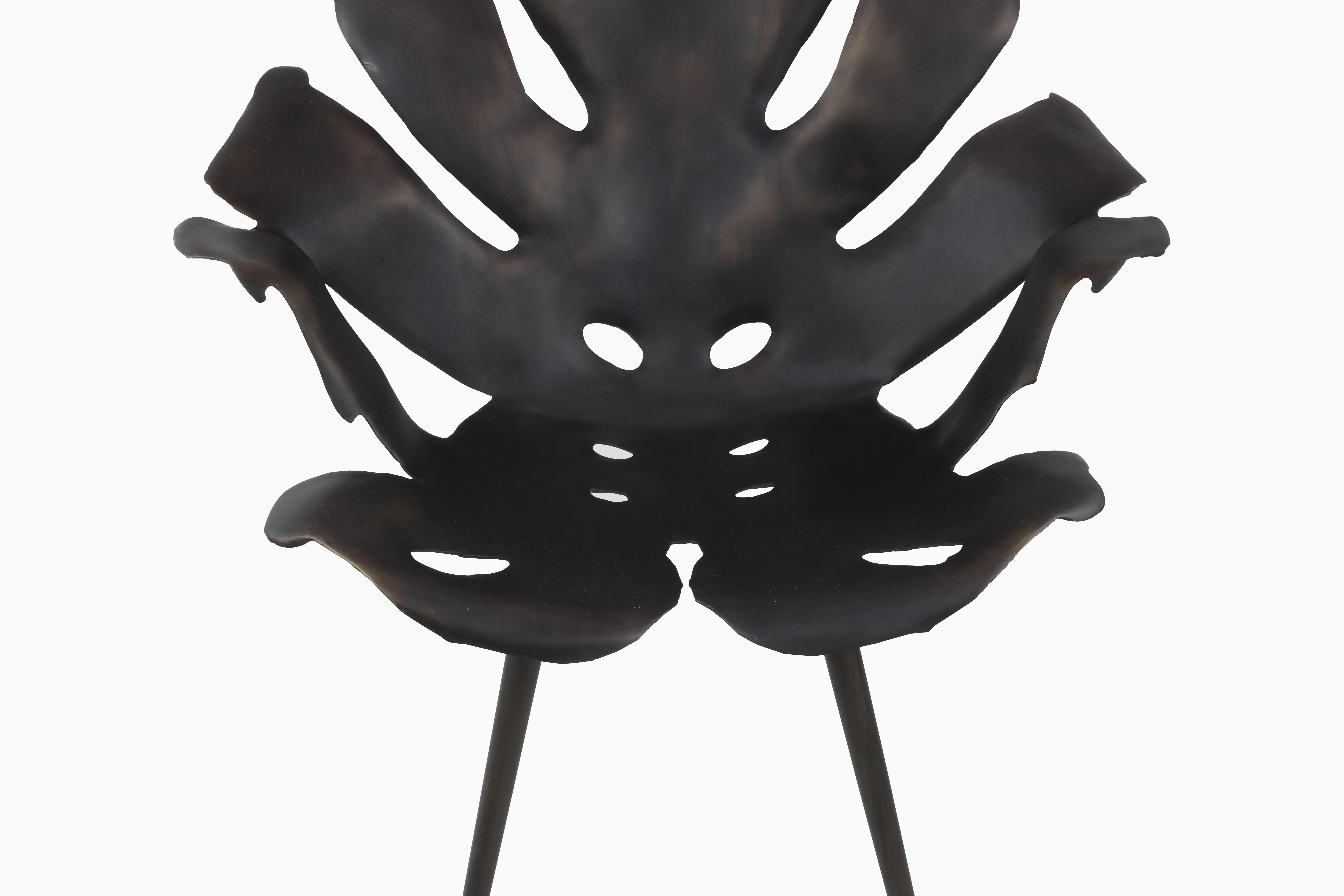 Contemporary Weathered Philodendron Leaf Dining Chair in Solid Bronze by Christopher Kreiling For Sale