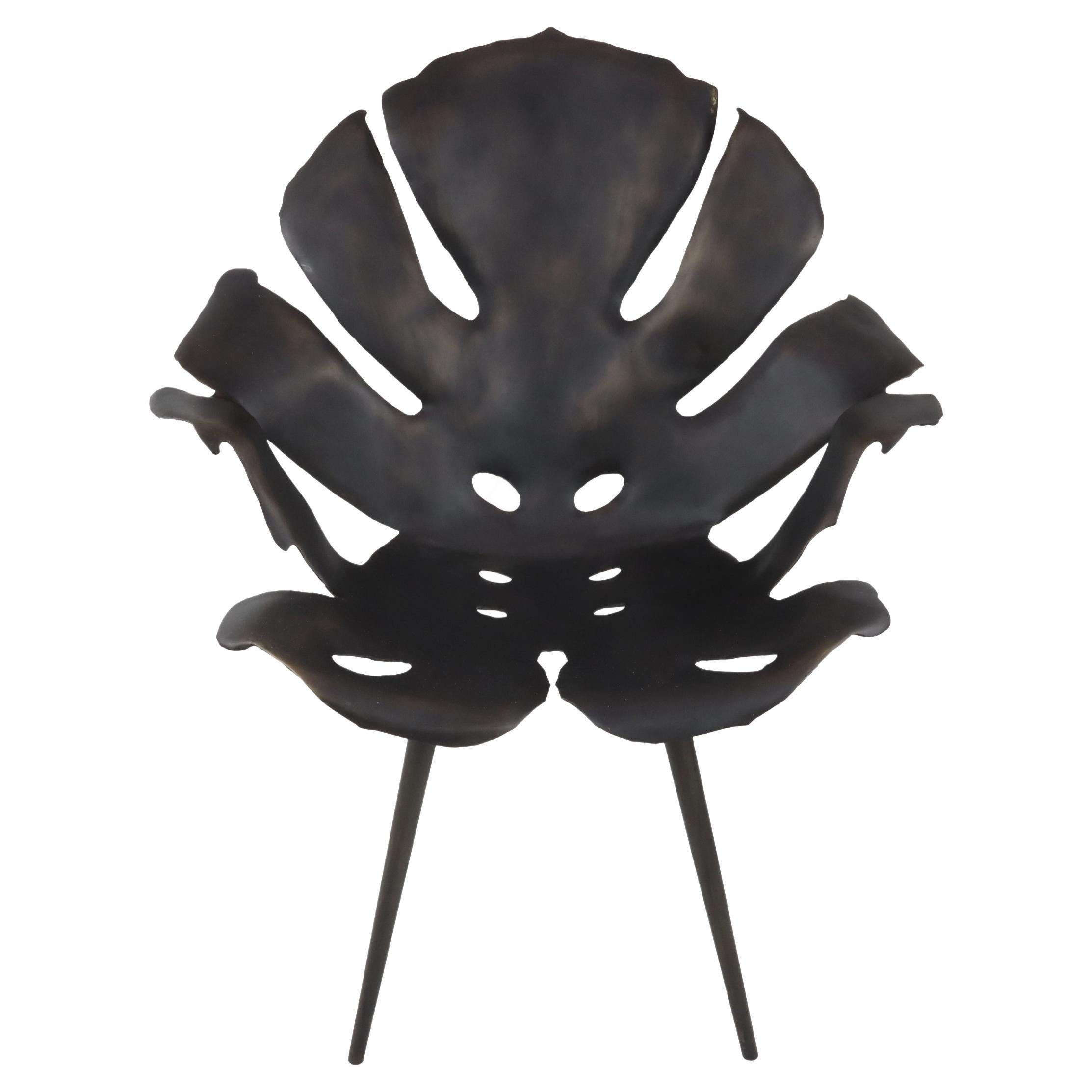 Weathered Philodendron Leaf Dining Chair in Solid Bronze by Christopher Kreiling For Sale