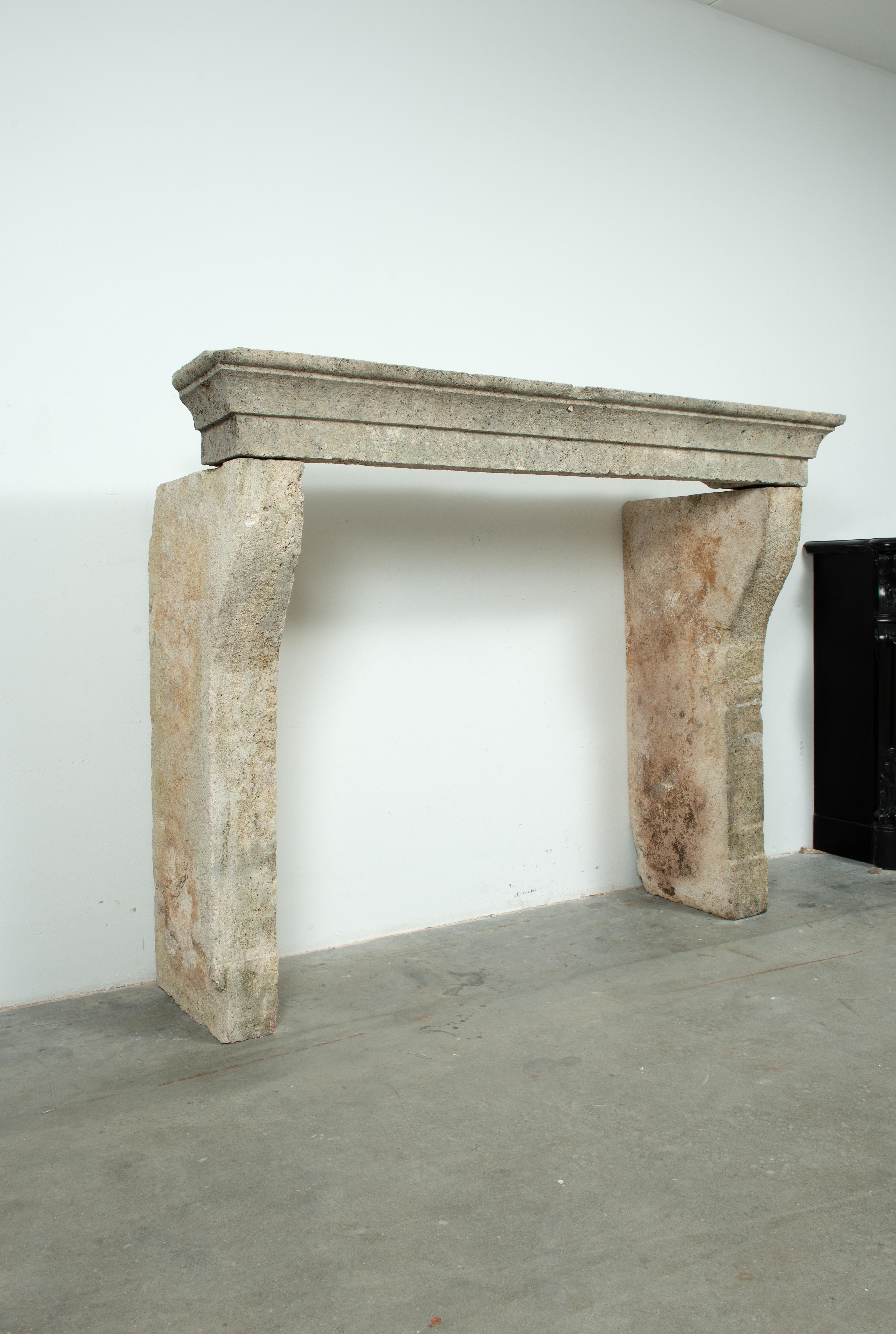 Weathered Rustic French Limestone Mantel For Sale 7