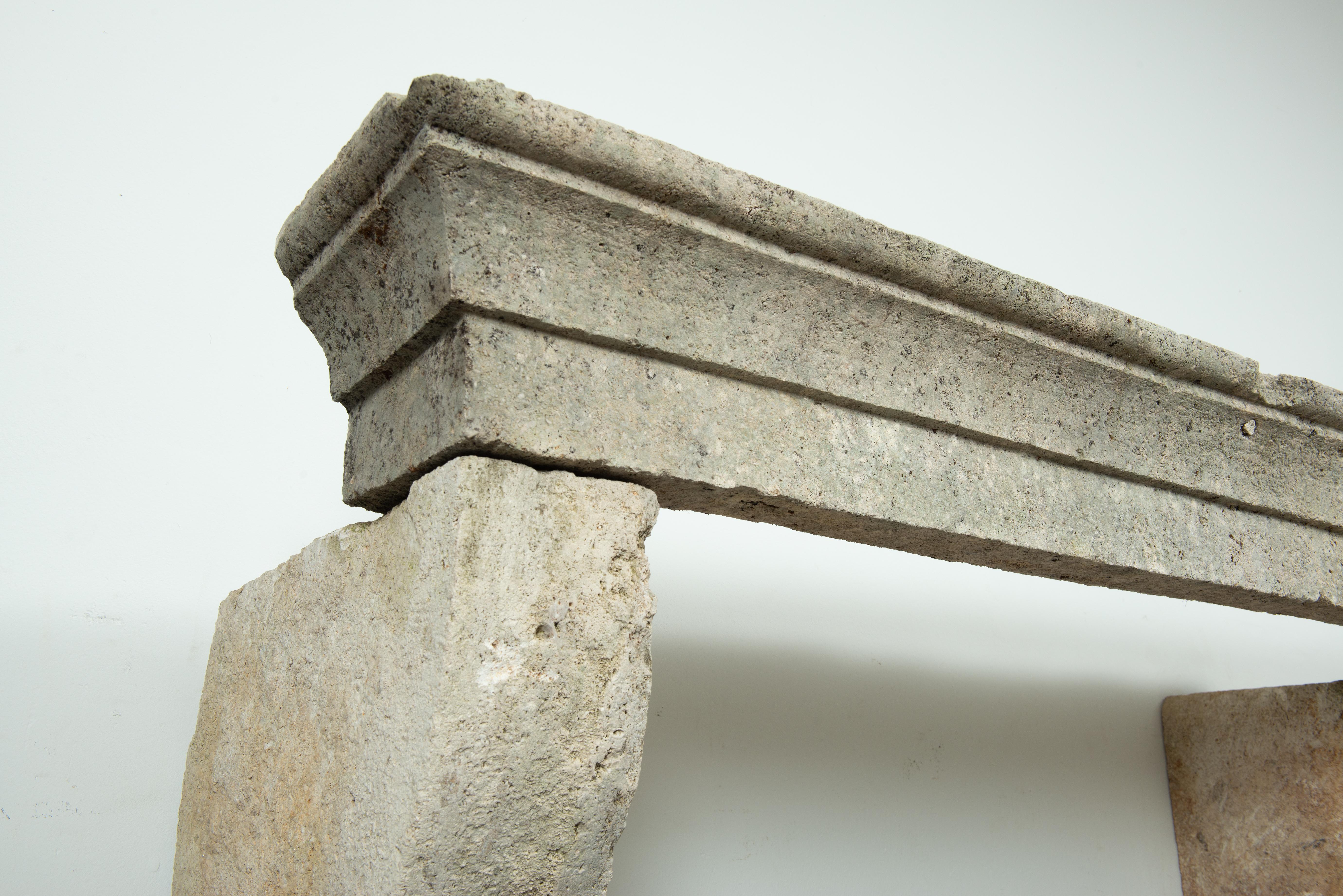 Weathered Rustic French Limestone Mantel For Sale 8