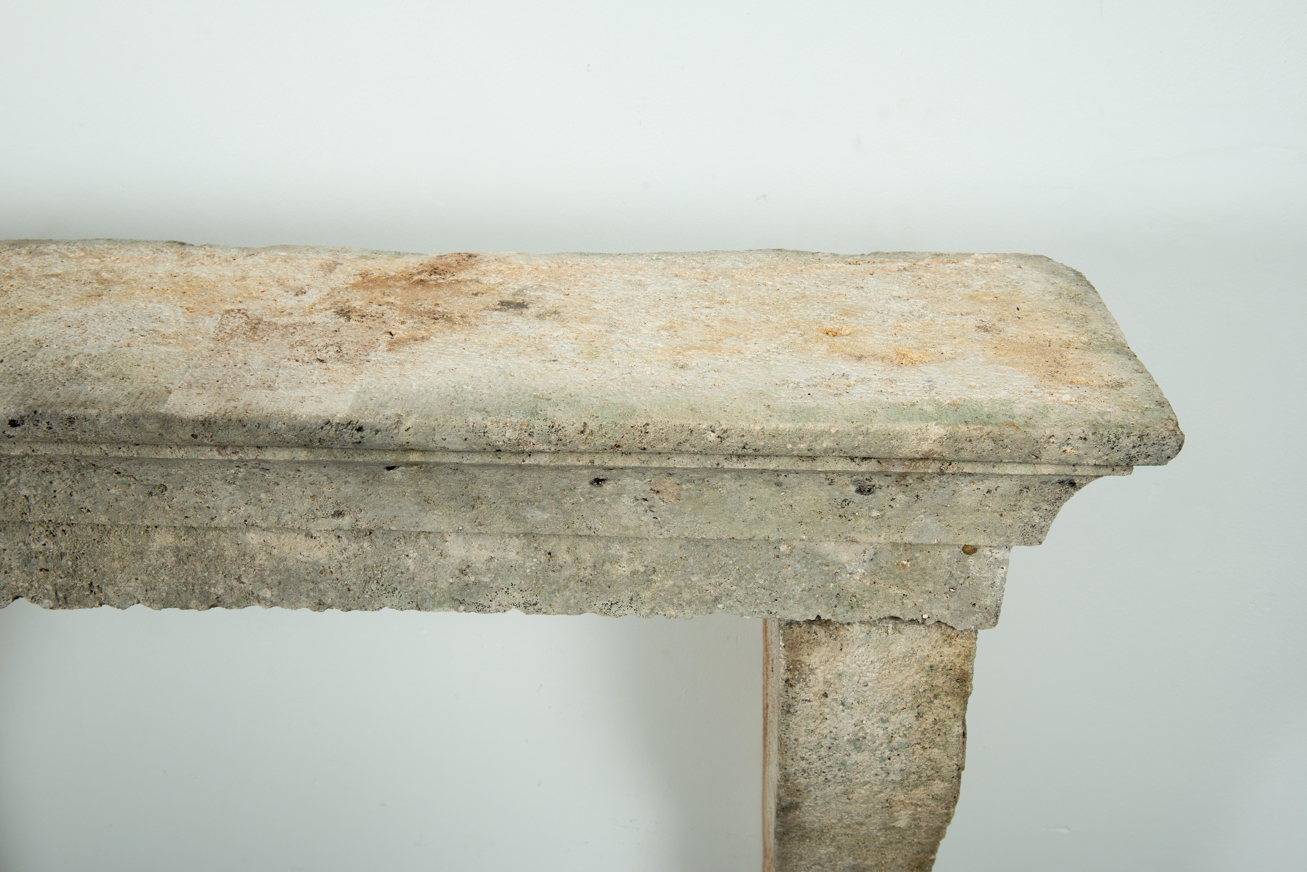 Weathered Rustic French Limestone Mantel For Sale 9