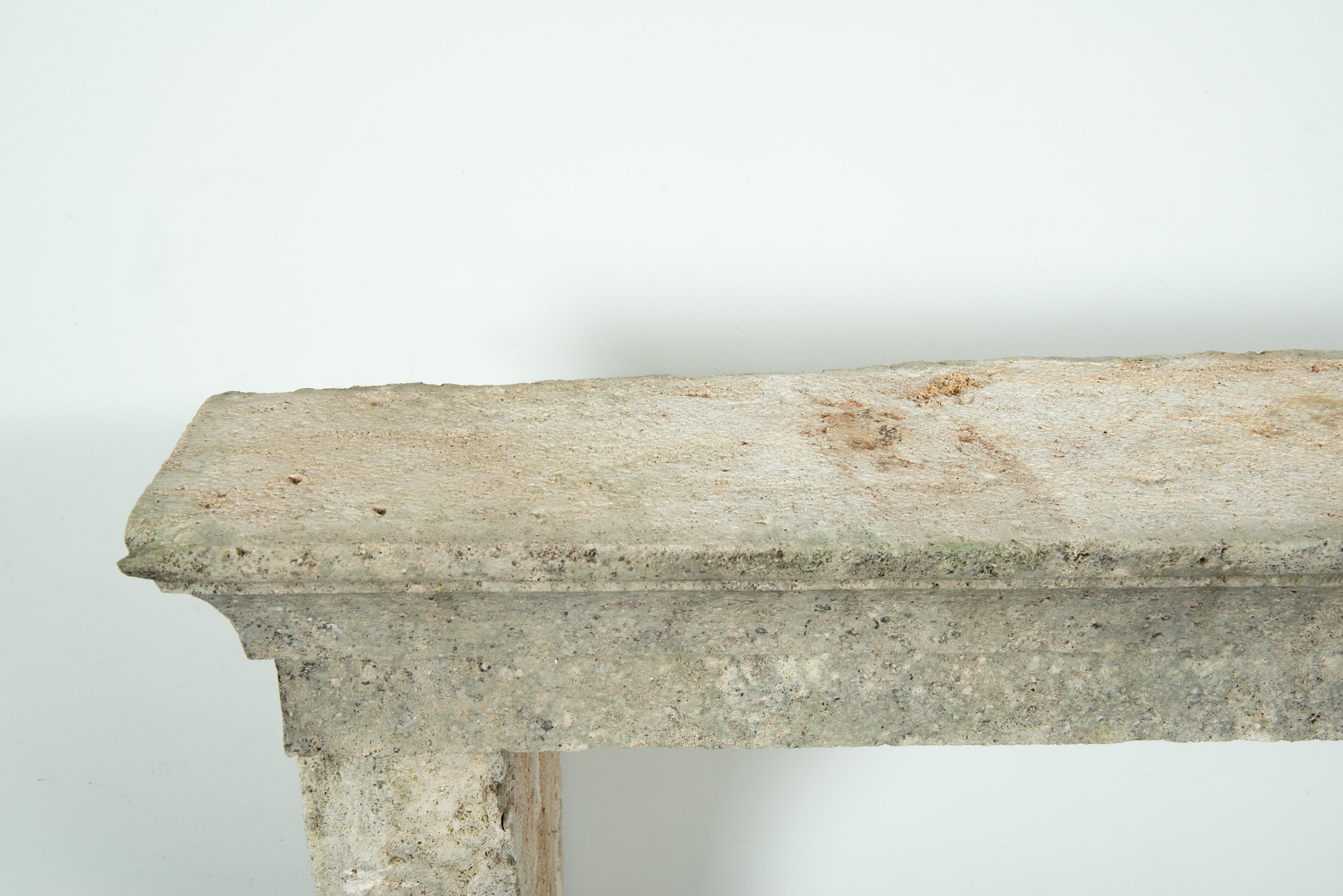 Weathered Rustic French Limestone Mantel For Sale 11