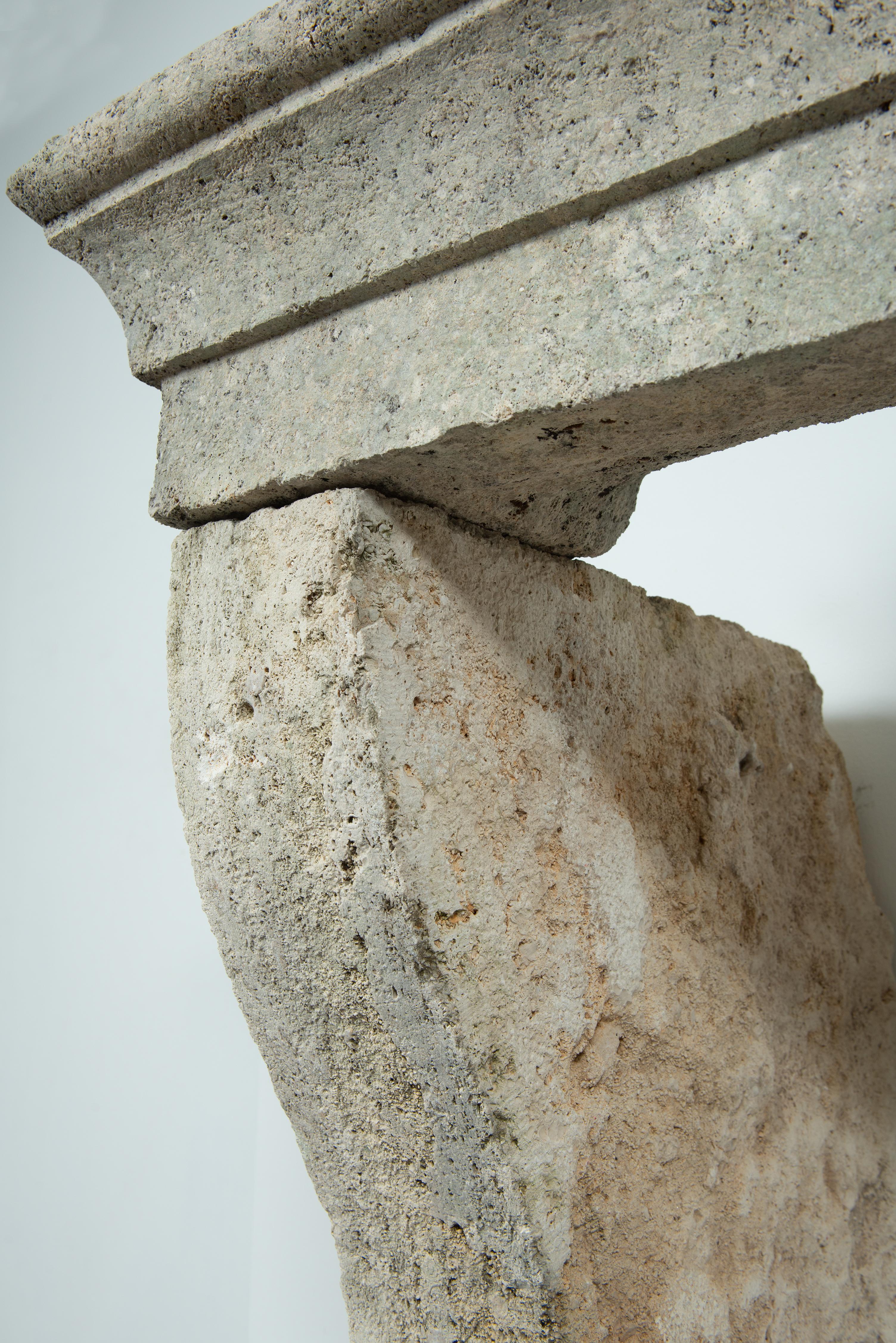 Weathered Rustic French Limestone Mantel For Sale 13