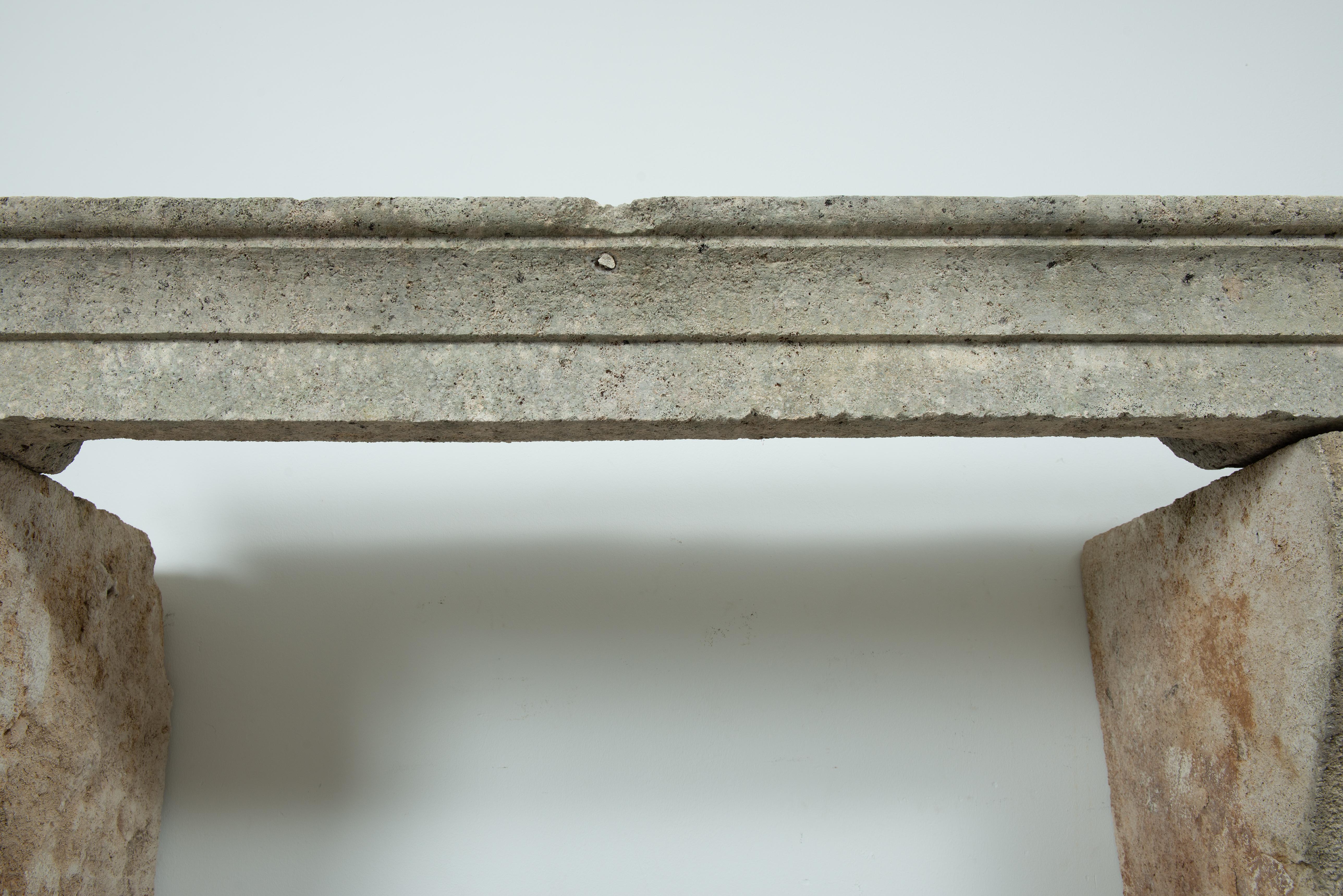 Weathered Rustic French Limestone Mantel For Sale 14