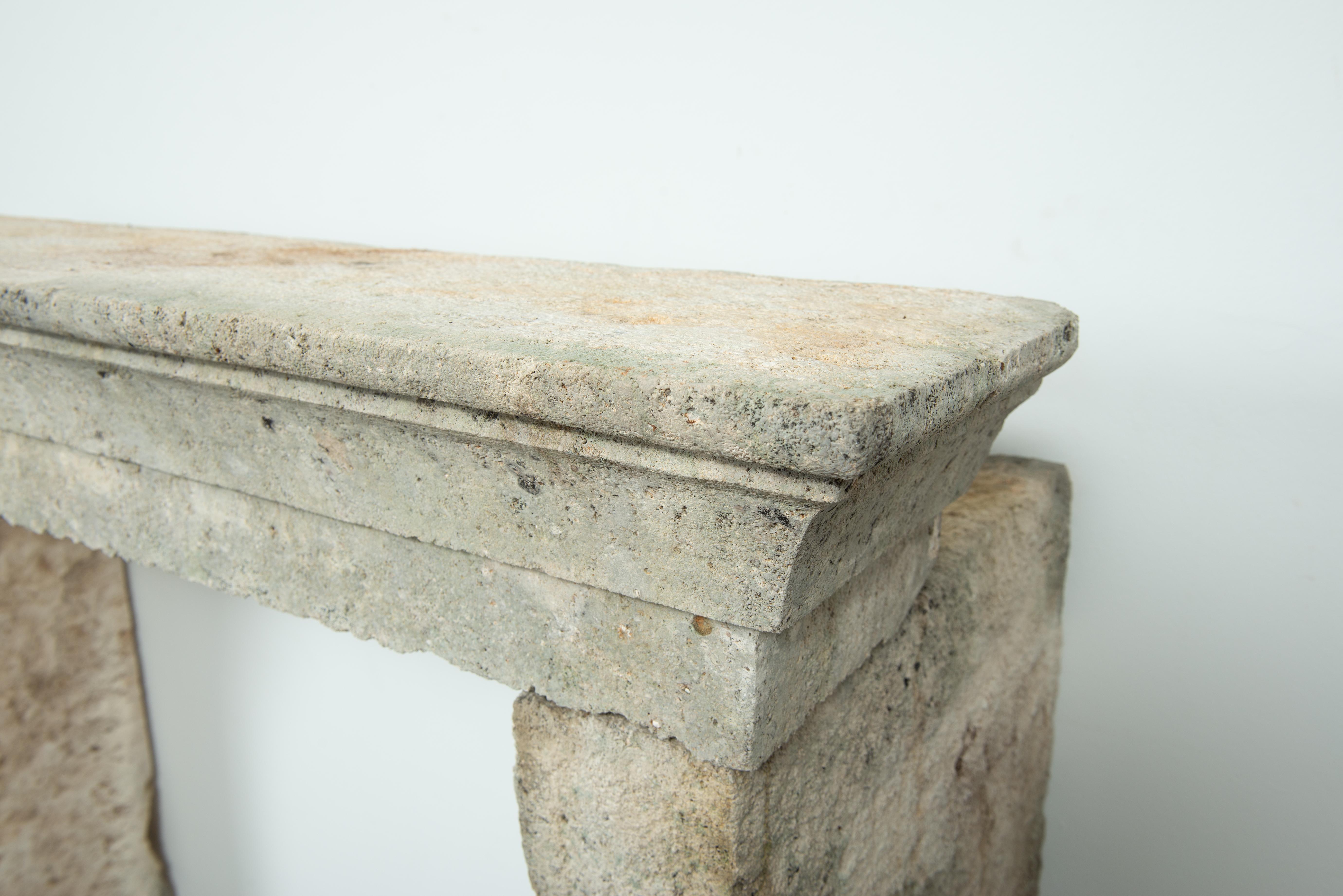 Weathered Rustic French Limestone Mantel For Sale 15