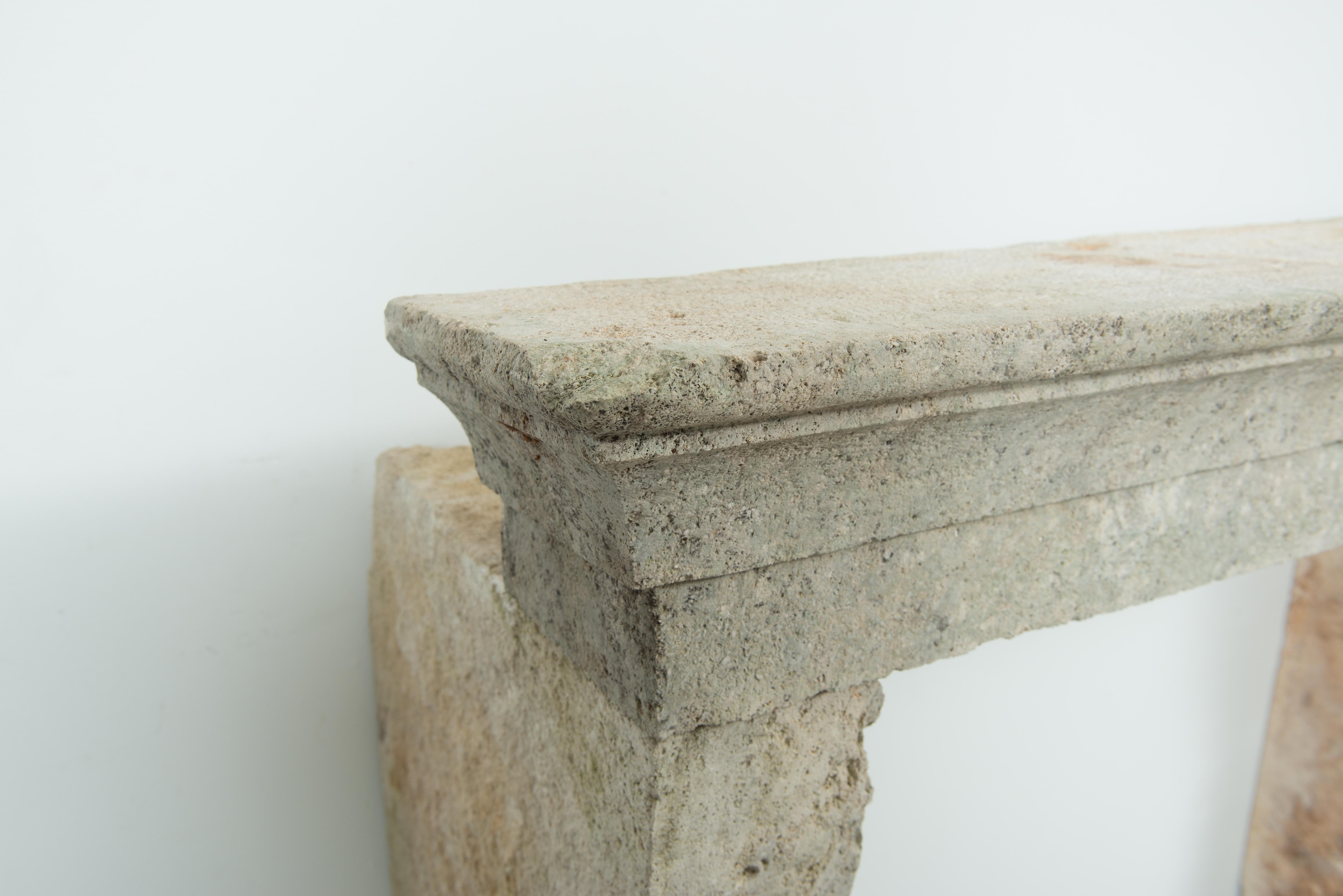 Weathered Rustic French Limestone Mantel For Sale 16
