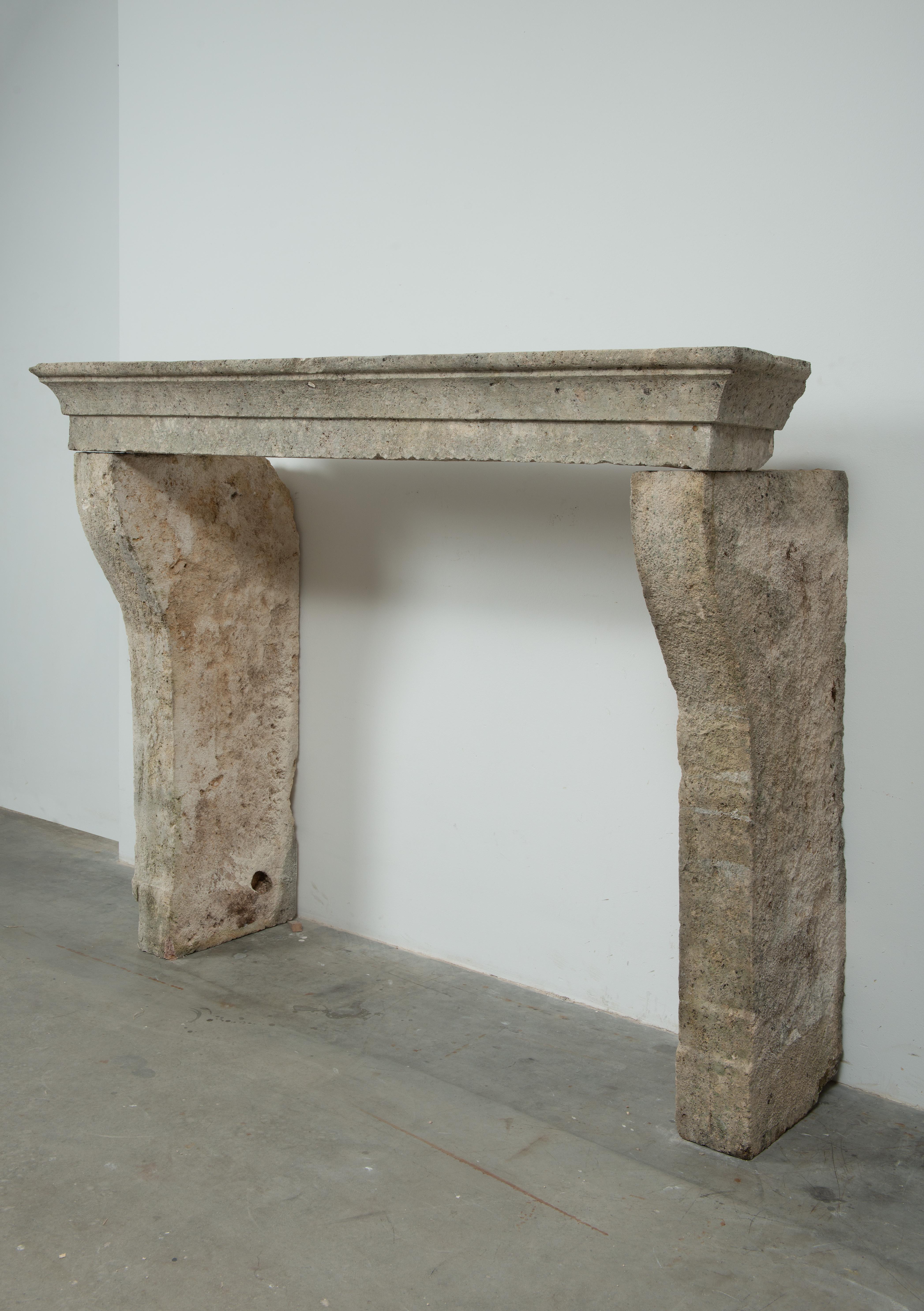 19th Century Weathered Rustic French Limestone Mantel For Sale