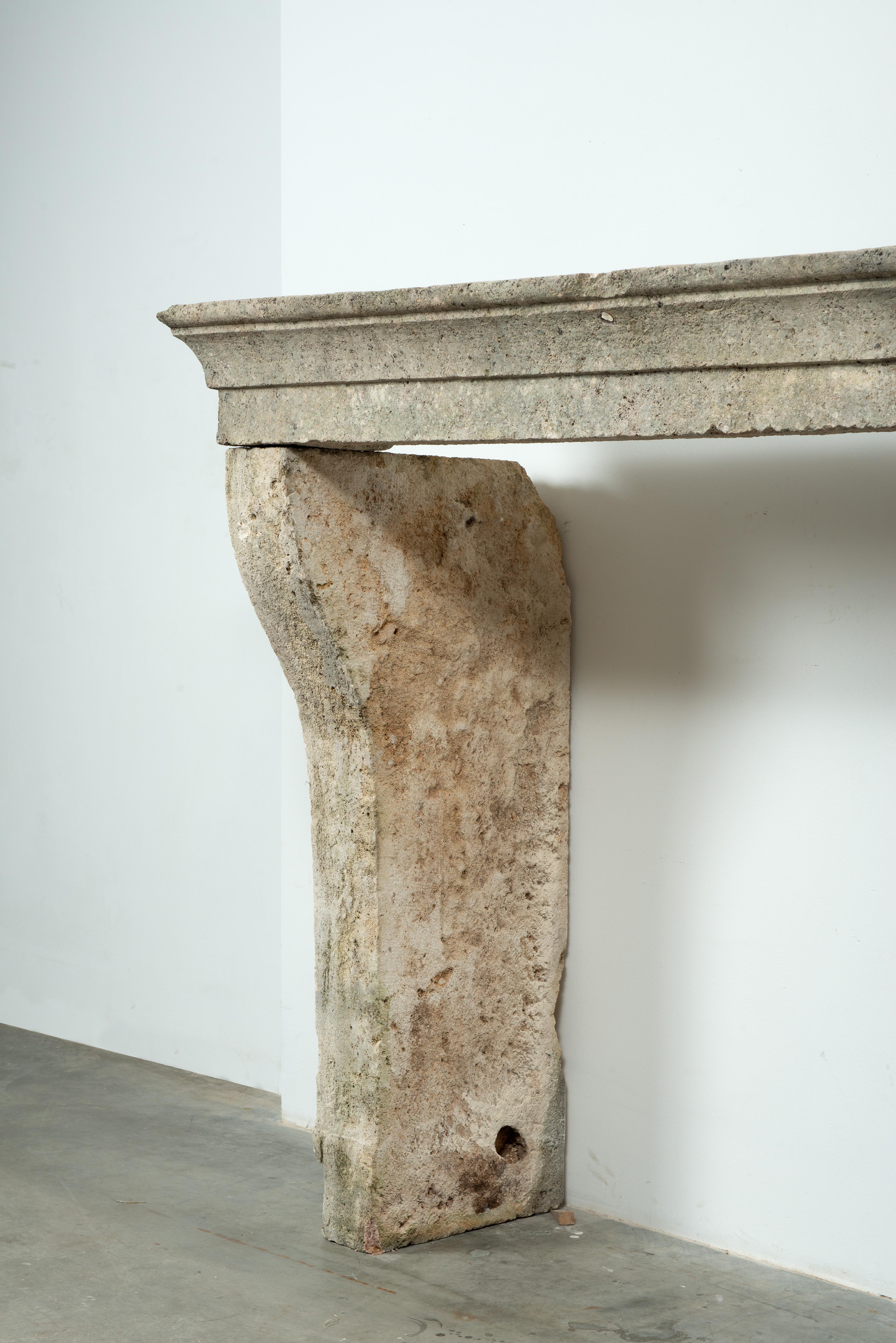 Weathered Rustic French Limestone Mantel For Sale 1