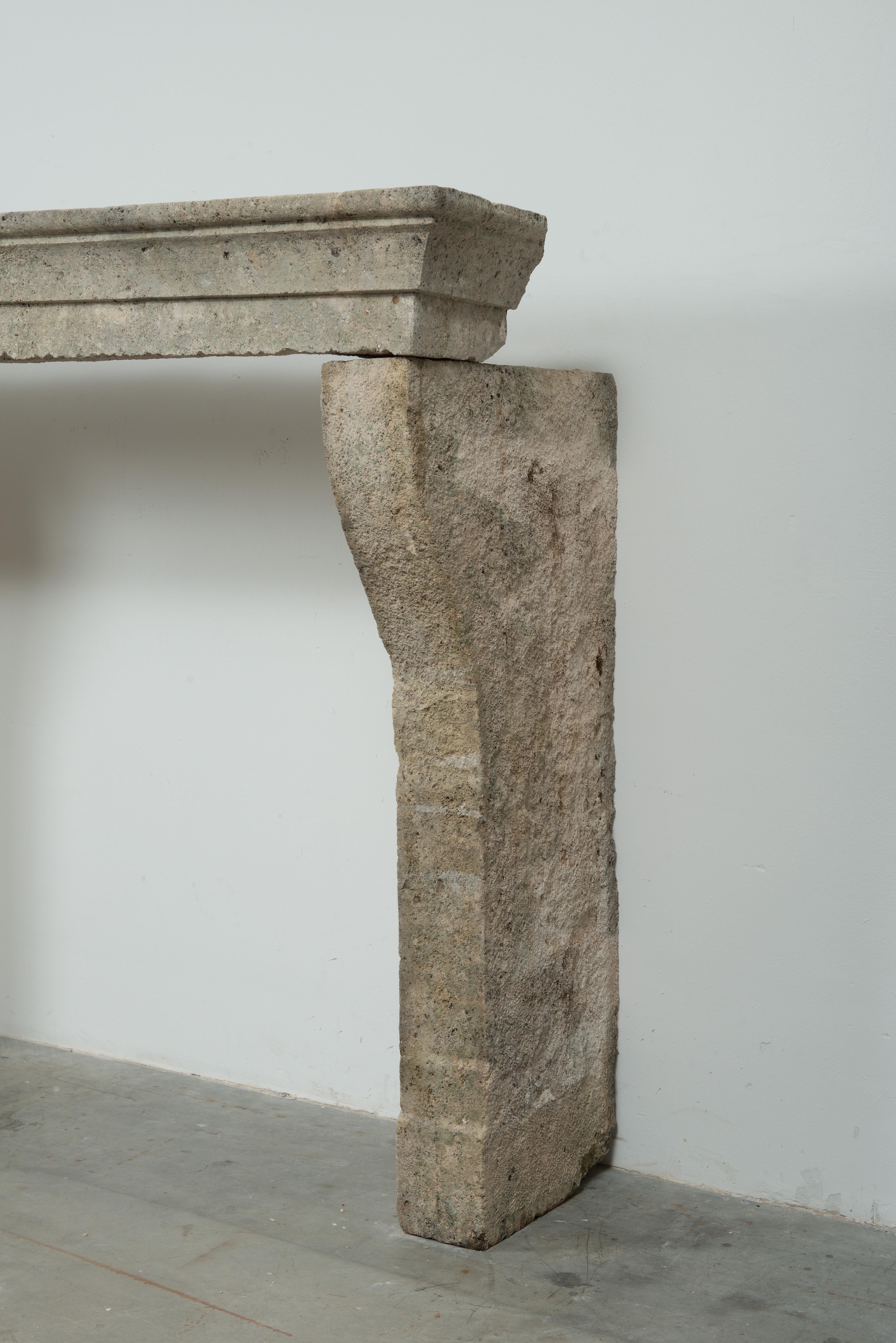 Weathered Rustic French Limestone Mantel For Sale 2